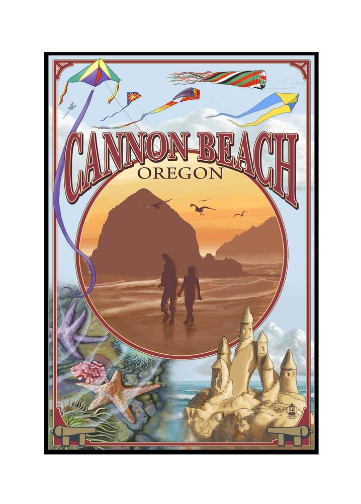 Oregon Cannon Beach Montage - 24x36 Framed Gallery Wrapped Stretched Canvas Wall Art - Perfect for Living Room, Bedroom & Office Decor