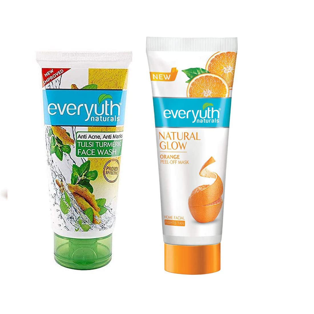 Everyuth Advanced Orange Peel-off Mask & Tulsi Turmeric Face Wash Combo - 90g + 50g - Deep Cleansing & Brightening Skincare Set for Glowing Skin - Perfect for Daily Face Care & Detox Routine