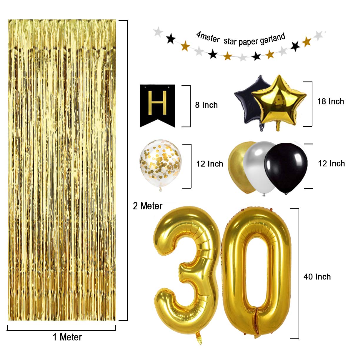 Black and Gold 30th Birthday Party Decorations - Foil Number 30 Balloon & Banner Set for 30 Years Old Celebration - Perfect for Milestone Birthday Parties, Anniversaries & Special Events