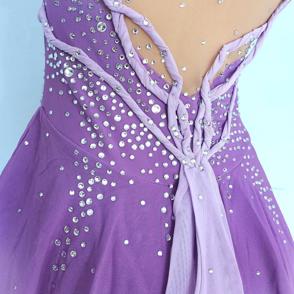 Girls Figure Skating Dress - Purple Gradient Sleeveless Mesh Competition Costume with Sparkling Diamonds | Perfect for Ice Skating Performances & Competitions