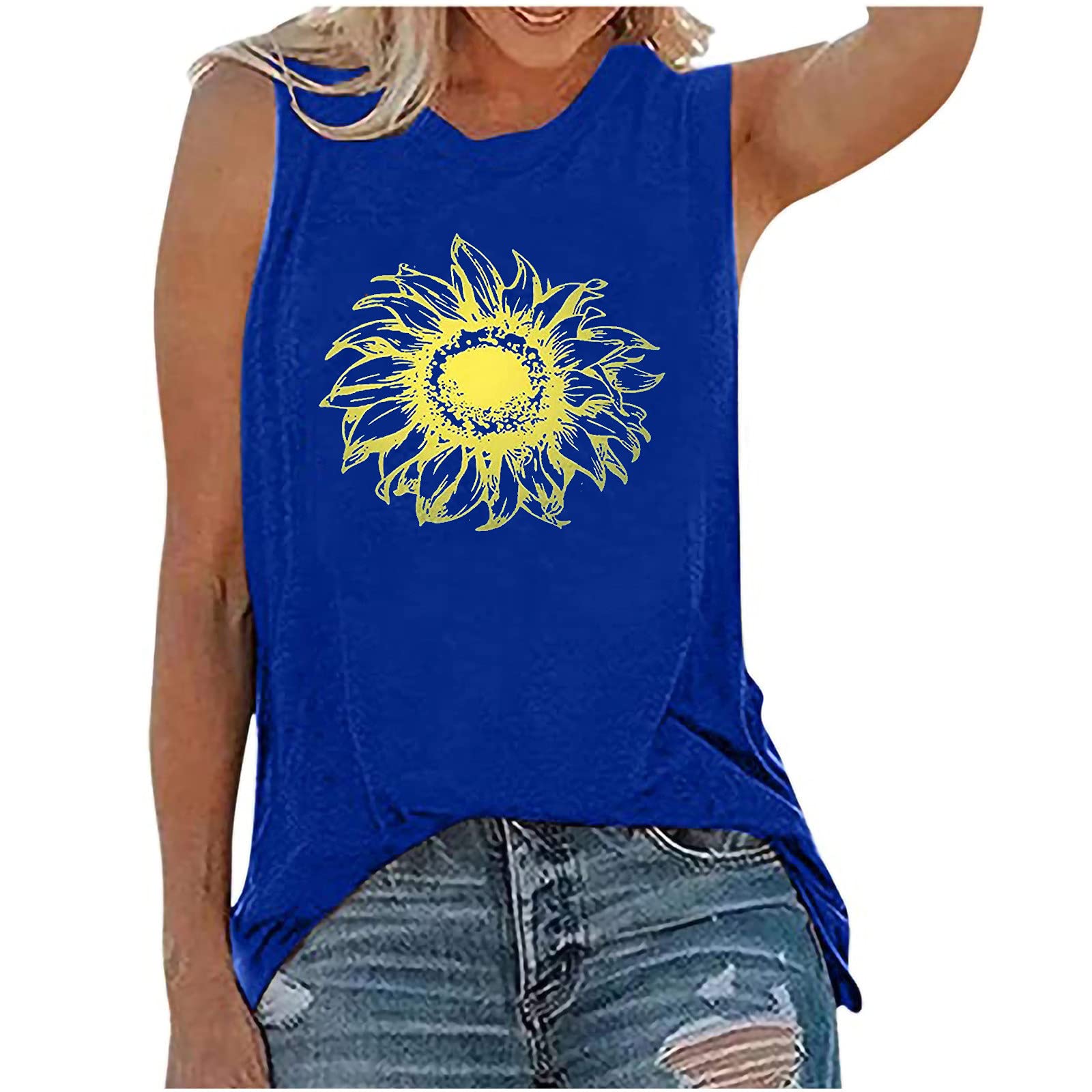 Sexy Sunflower Print Plus Size Women's Tank Tops - Loose Fitting Summer Tops for Women | Casual Wear, Beach Outfits & Vacation Essentials