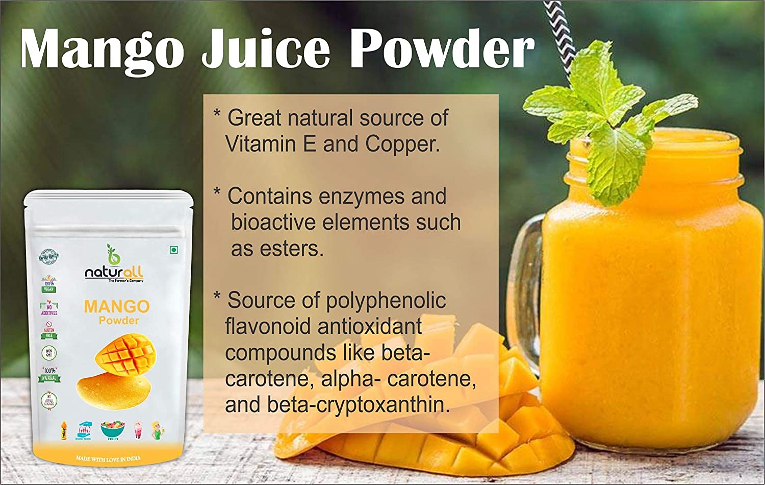 Organic Fruit Powder Combo Pack - 5 Flavors (Litchi, Apple, Mango, Chikoo, Custard Apple) 100g Each - 500g Total | Perfect for Smoothies, Baking & Healthy Snacks | by B Naturall