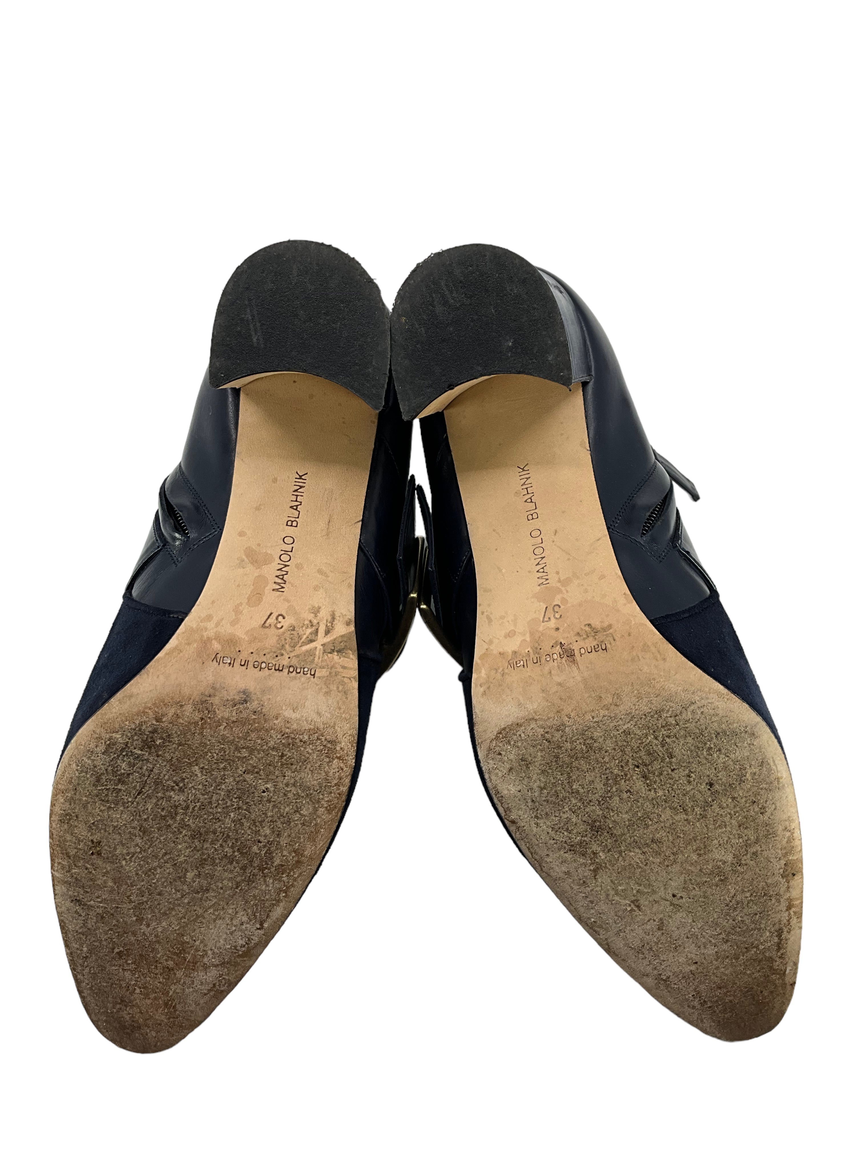Manolo Blahnik Suede & Leather Ankle Boots Women's Size 7 - Stylish Fall/Winter Booties for Office, Party & Evening Outfits