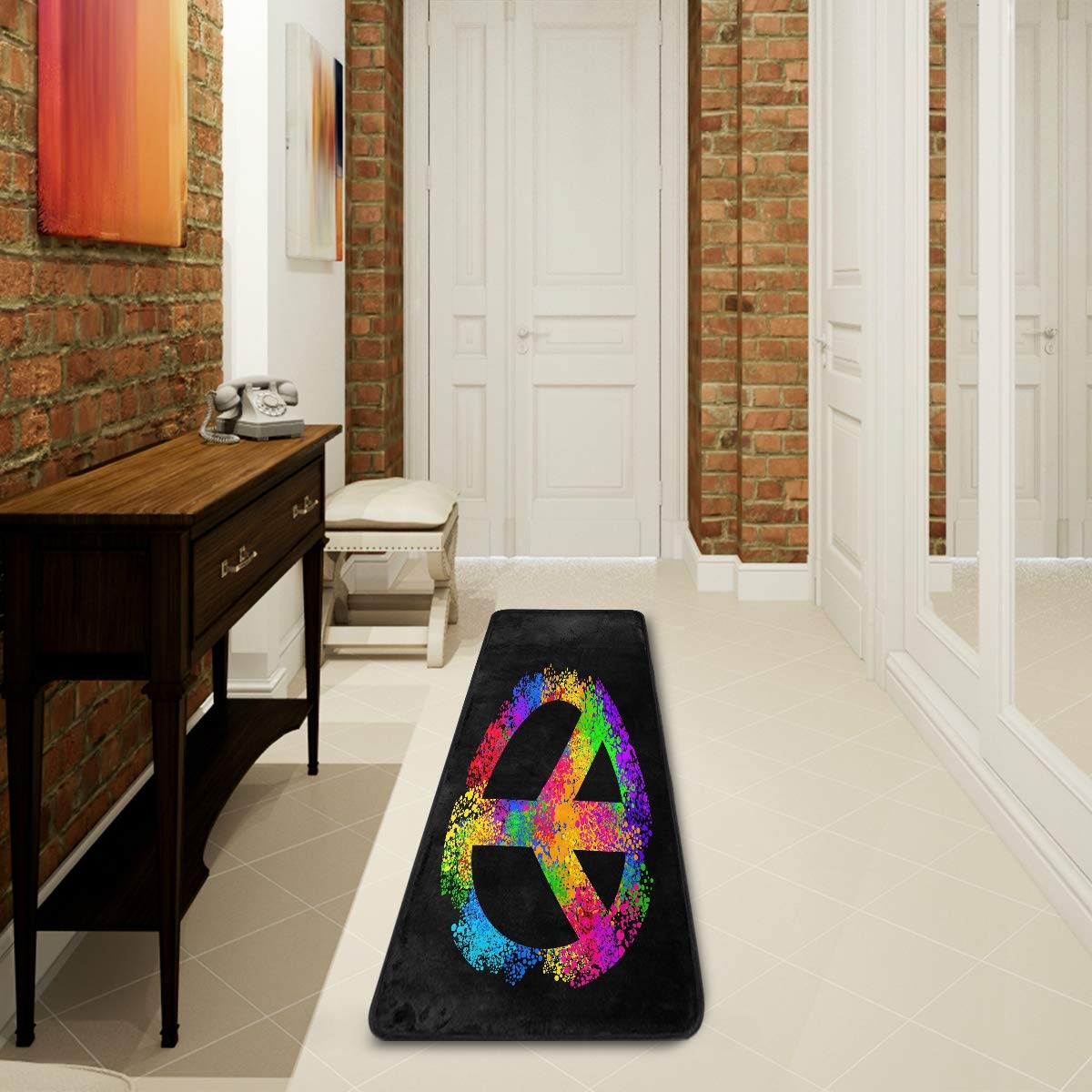 ALAZA Colorful Peace Sign Black Collection Area Rug - 2' x 6' Non-Slip Floor Mat for Living Room, Bedroom, Kitchen - Boho Home Decor & Hippie Style Accent Rug (Perfect for Dorm Rooms, Yoga Spaces & Music Festival Camping)