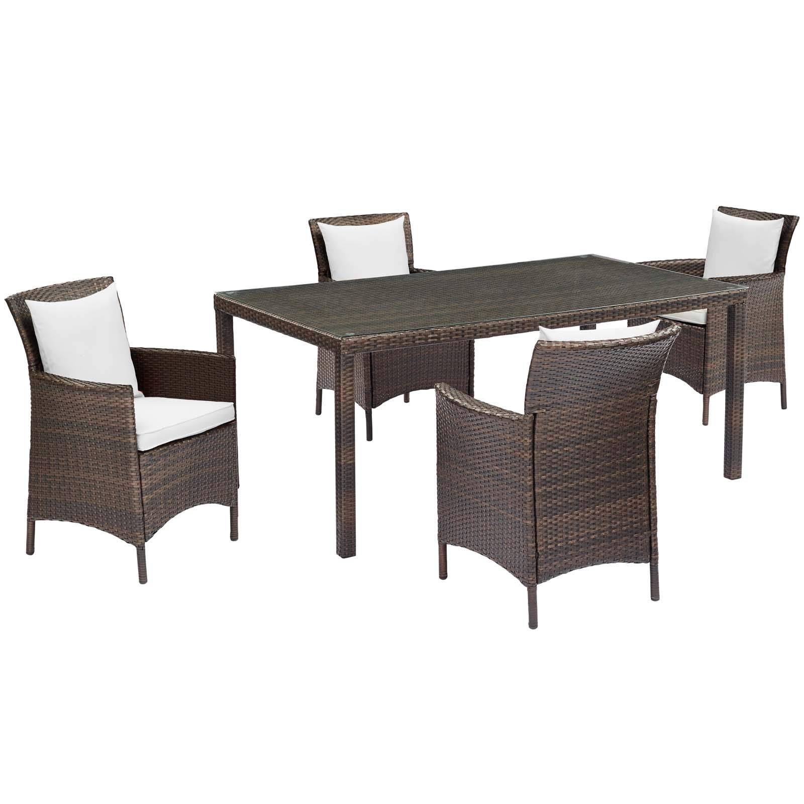 Modway EEI-3892-BRN-WHI-SET 5-Piece Outdoor Dining Set - Weather-Resistant Brown & White Patio Furniture for Backyard, Garden, Poolside or Deck - Includes Table & 4 Chairs