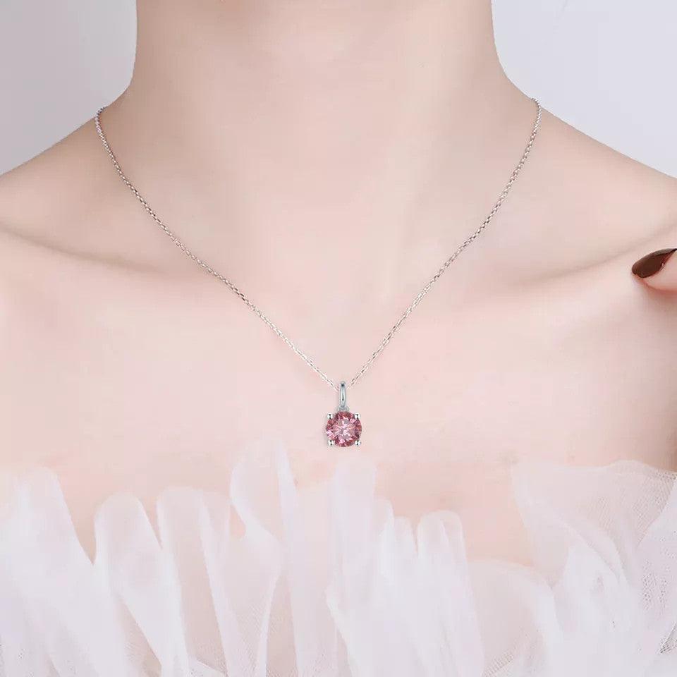 **Pink Moissanite Solitaire Necklace | 14K Gold Plated Rose Gold Pendant | Elegant Gift for Women, Brides, Anniversaries | Perfect for Weddings, Date Nights & Special Occasions**