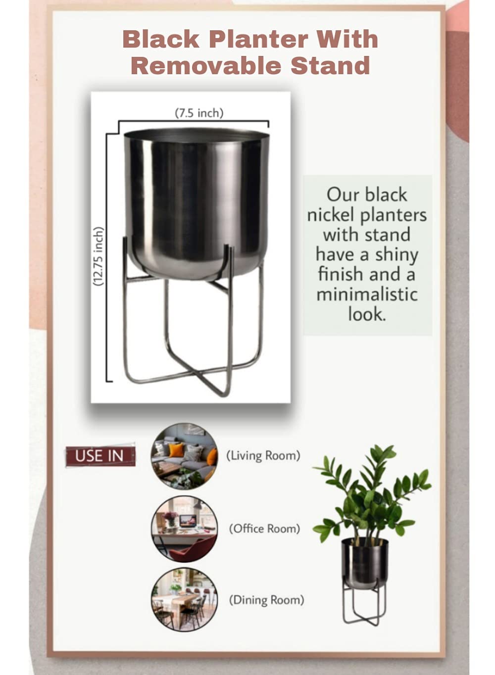 Modern Mid Century Black Nickel Planters with Stand - 13
