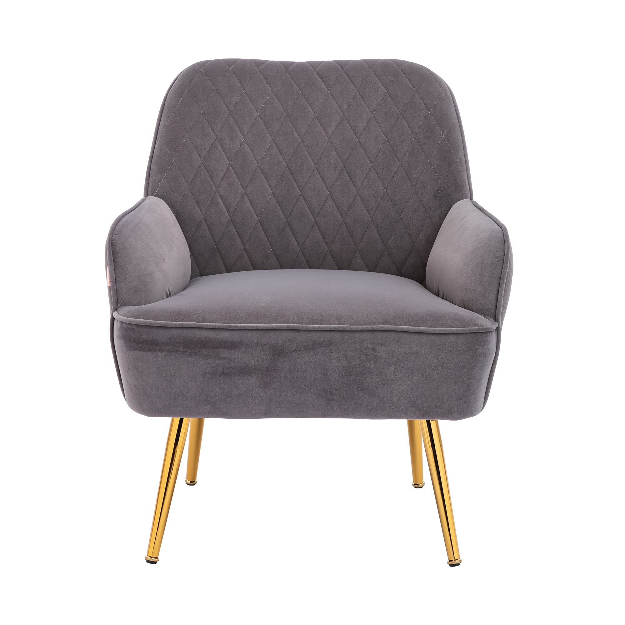 Modern Velvet Accent Chair with Gold Metal Legs - Stylish Living Room, Dining Room, Club Lounge & Bedroom Upholstered Armchair for Leisure & Guests (Gray) | Perfect for Small Spaces, Apartments & Home Offices