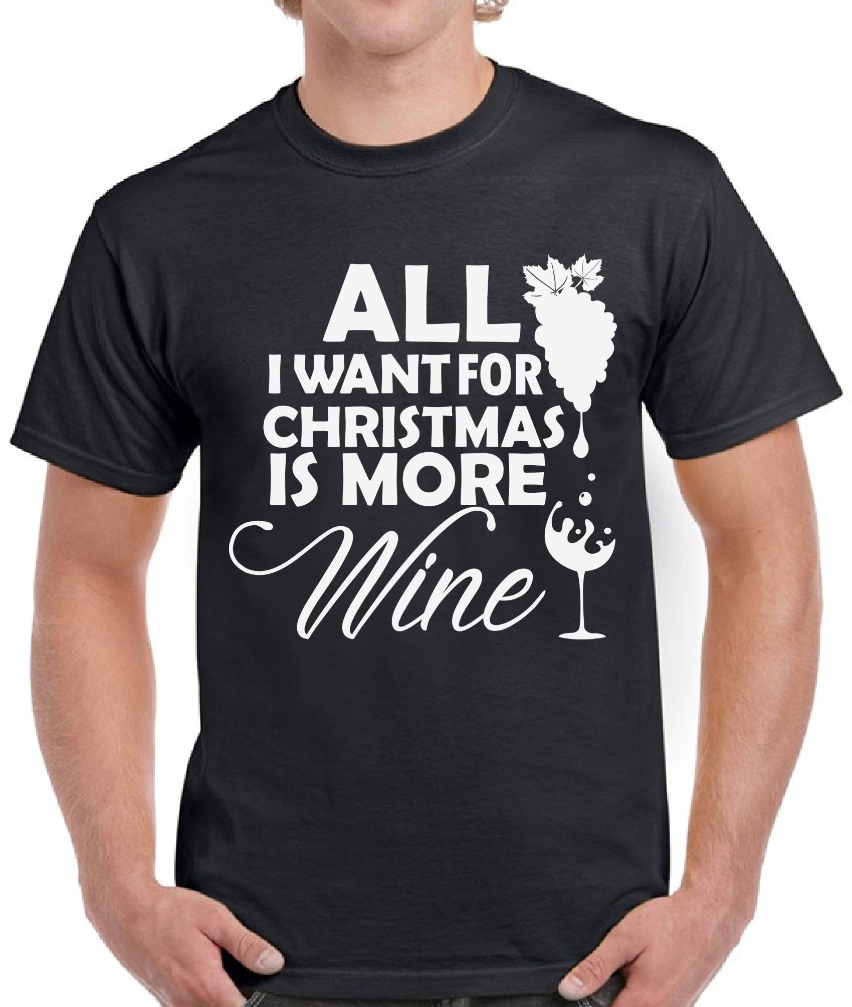 Pekatees Funny Wine Lover T-Shirt - All I Want for Christmas is More Wine - Holiday Gift for Men - Perfect for Christmas Parties & Wine Tasting Events