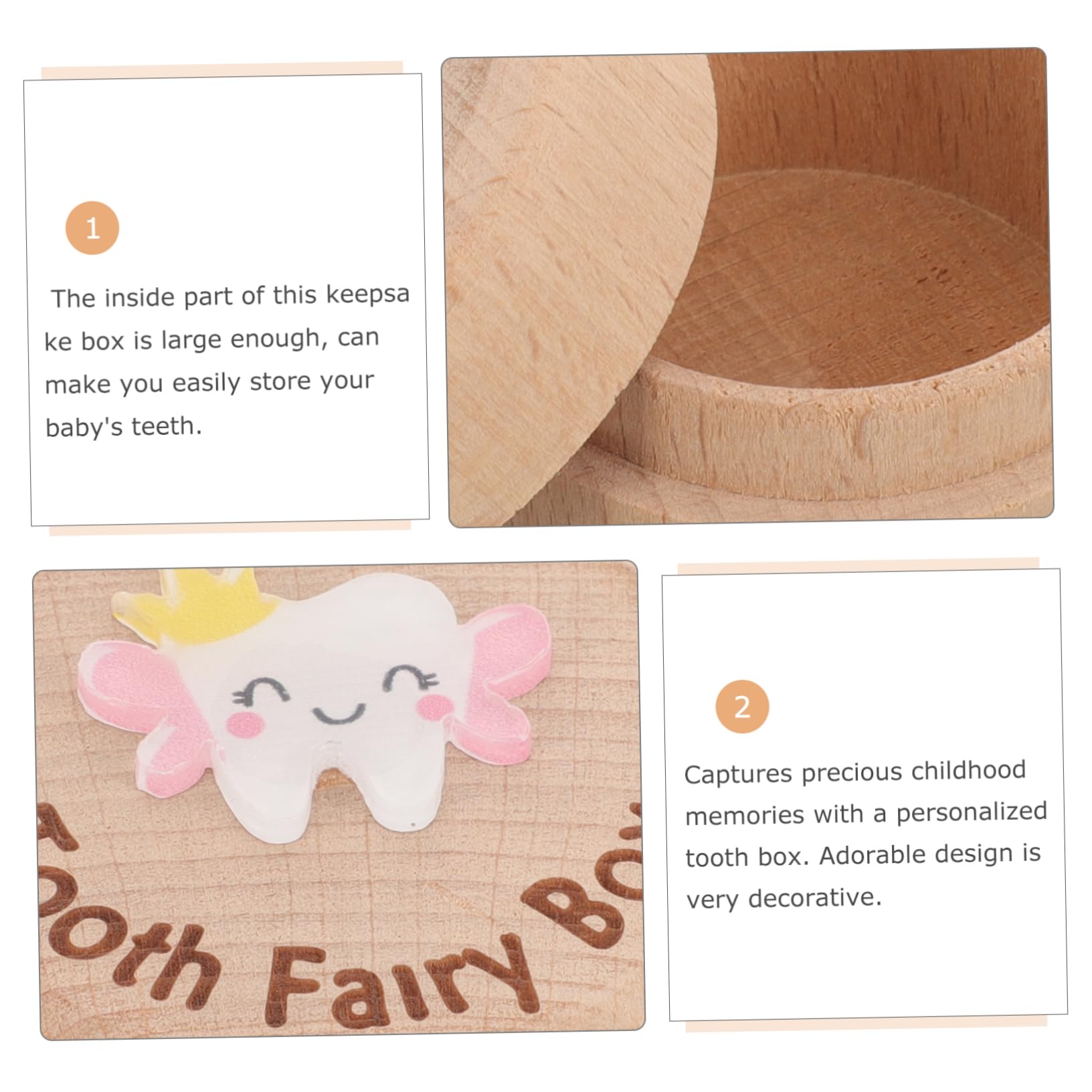 GLSTOY Wooden Tooth Storage Box - Cartoon Teeth Holder Case for Kids & Adults - Perfect for Dentist Visits, Travel, and Home Organization