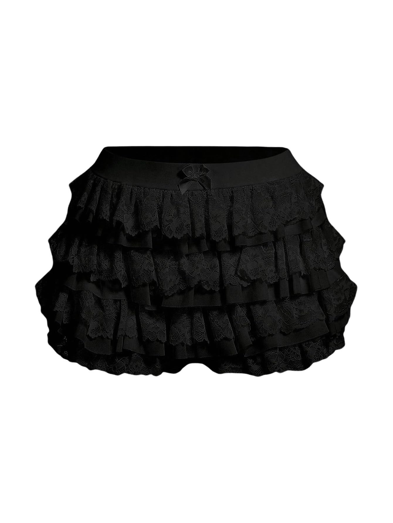Y2K Women's Lolita Bloomer Shorts - Ruffle Layered Lace Trim Elastic Waist Bow Front Micro Shorts | Retro Vintage Style for Casual Wear, Cosplay & Summer Outfits
