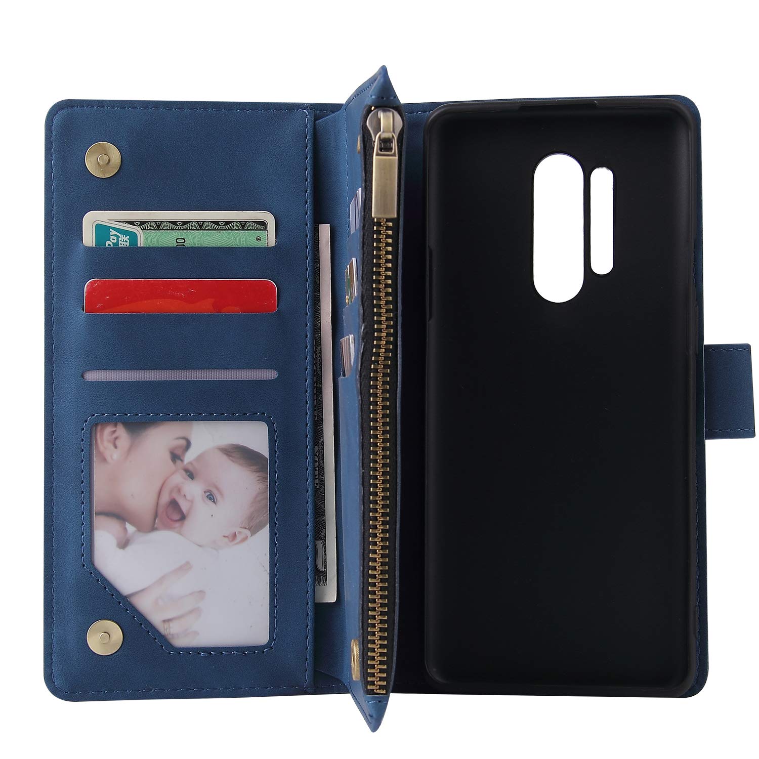 OnePlus 8 Pro Wallet Case with Tempered Glass Screen Protector - Leather Flip Cover with Card Holder & Stand - Compatible with OnePlus 8 Pro 5G (Blue) - Perfect for Daily Use, Travel & Business Meetings