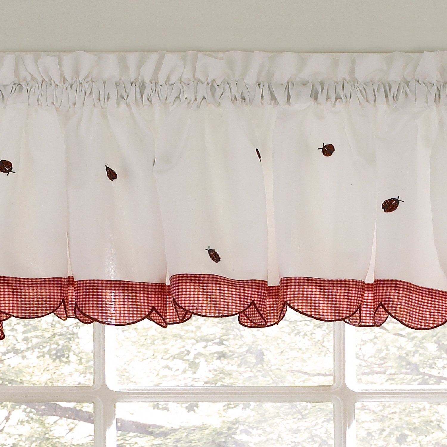Stylish Ladybug Red Kitchen Window Curtain - Tier, Swag & Valance Treatment for Modern Home Décor | Perfect for Farmhouse, Cottage & Rustic Kitchens