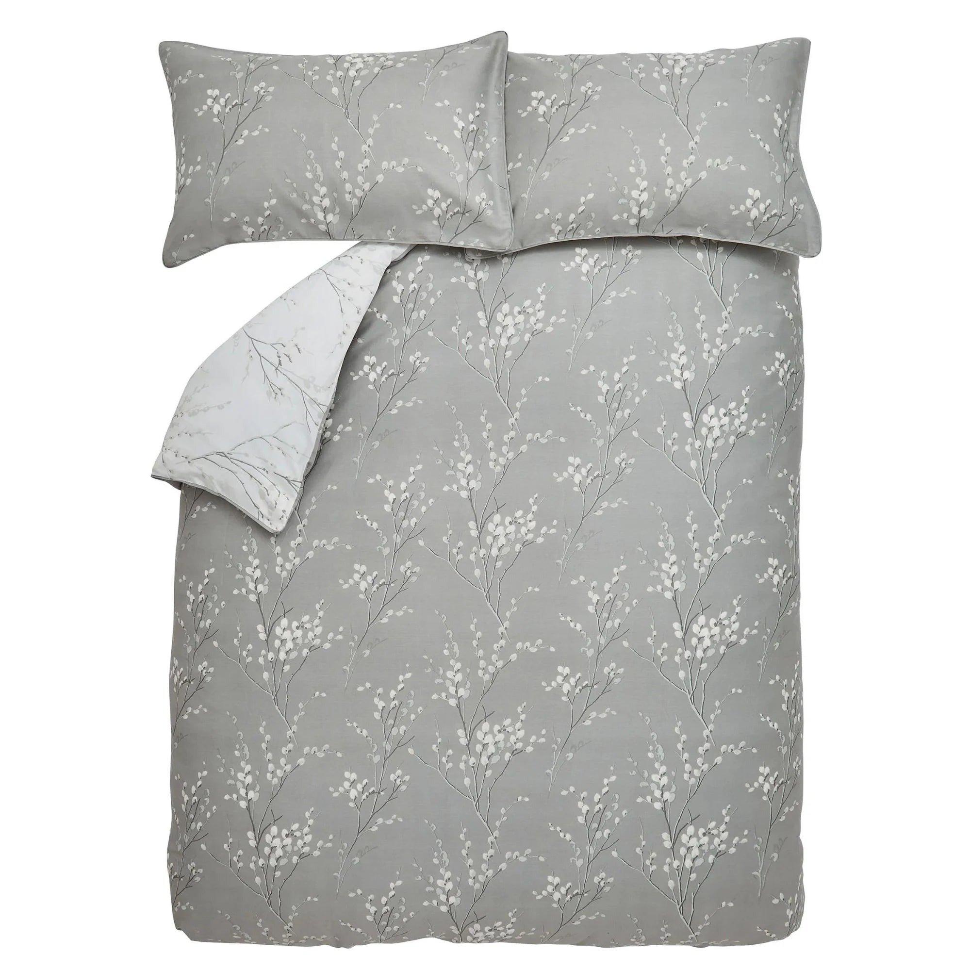 Laura Ashley Pussy Willow Duvet Cover Set - Queen Size, Steel Blue Floral Bedding Set with Pillowcases - Soft & Breathable Cotton for Cozy Bedroom Decor