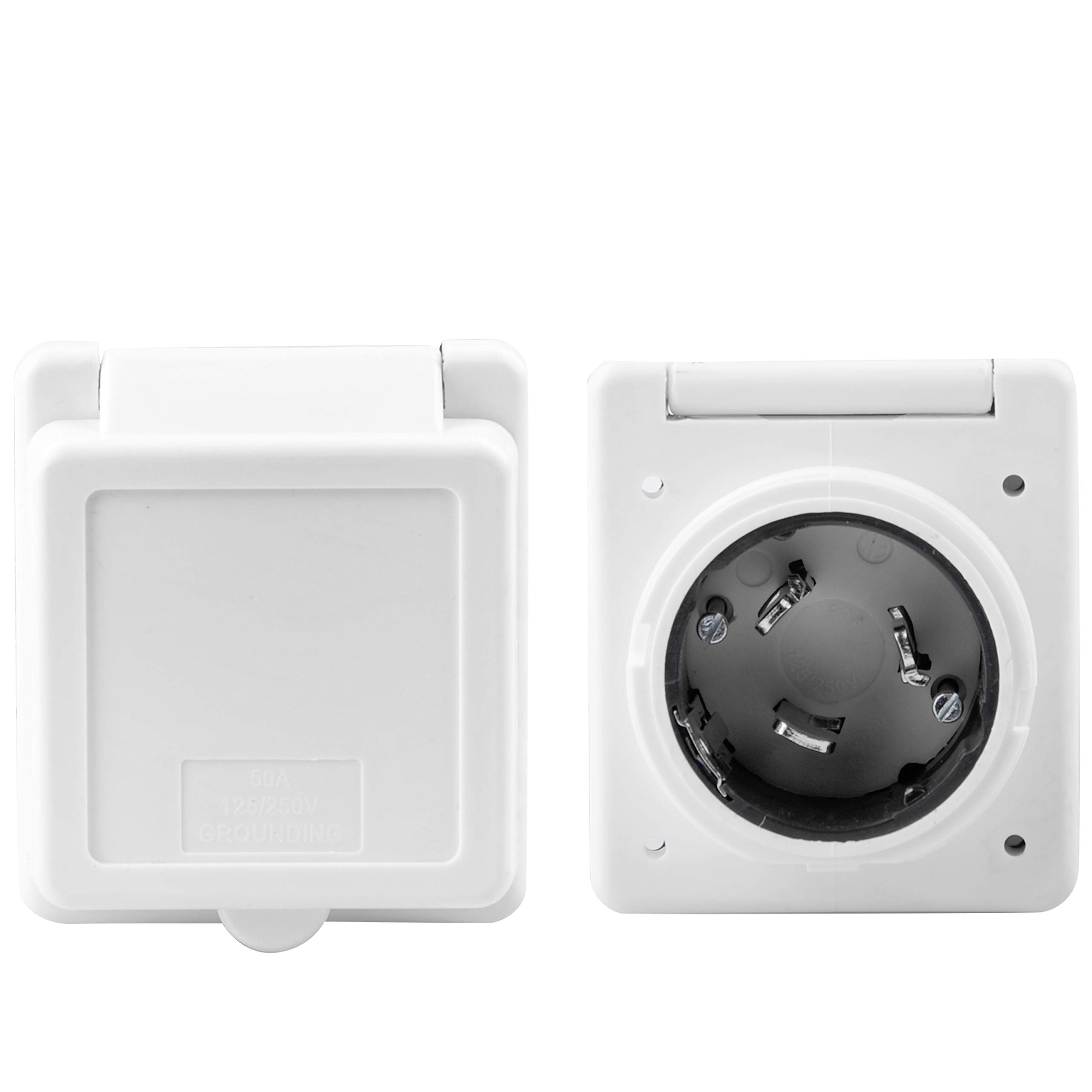 RVGUARD 50 Amp 125/250V Marine Power Inlet Male Socket - Waterproof Electrical Connector for RV, Boat, Trailer & Camper - Perfect for Shore Power Hookups at Campgrounds & Marinas