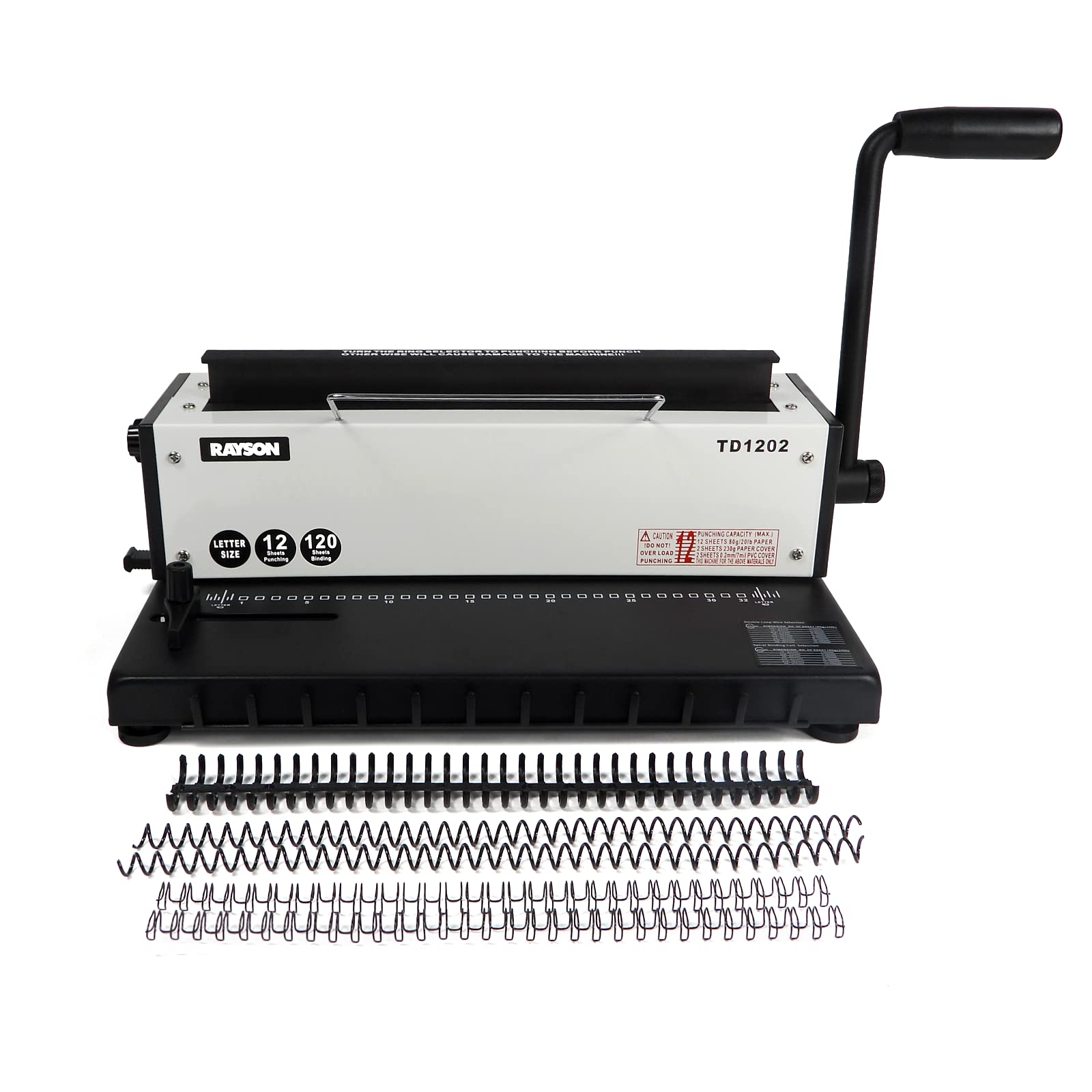 Rayson TD1202 3:1 Pitch Wire Binding Machine - 12 Sheet Punching Capacity & 120 Sheet Binding Capacity | Heavy Duty Metal Construction | Perfect for Office Documents, Reports, Presentations & Book Binding
