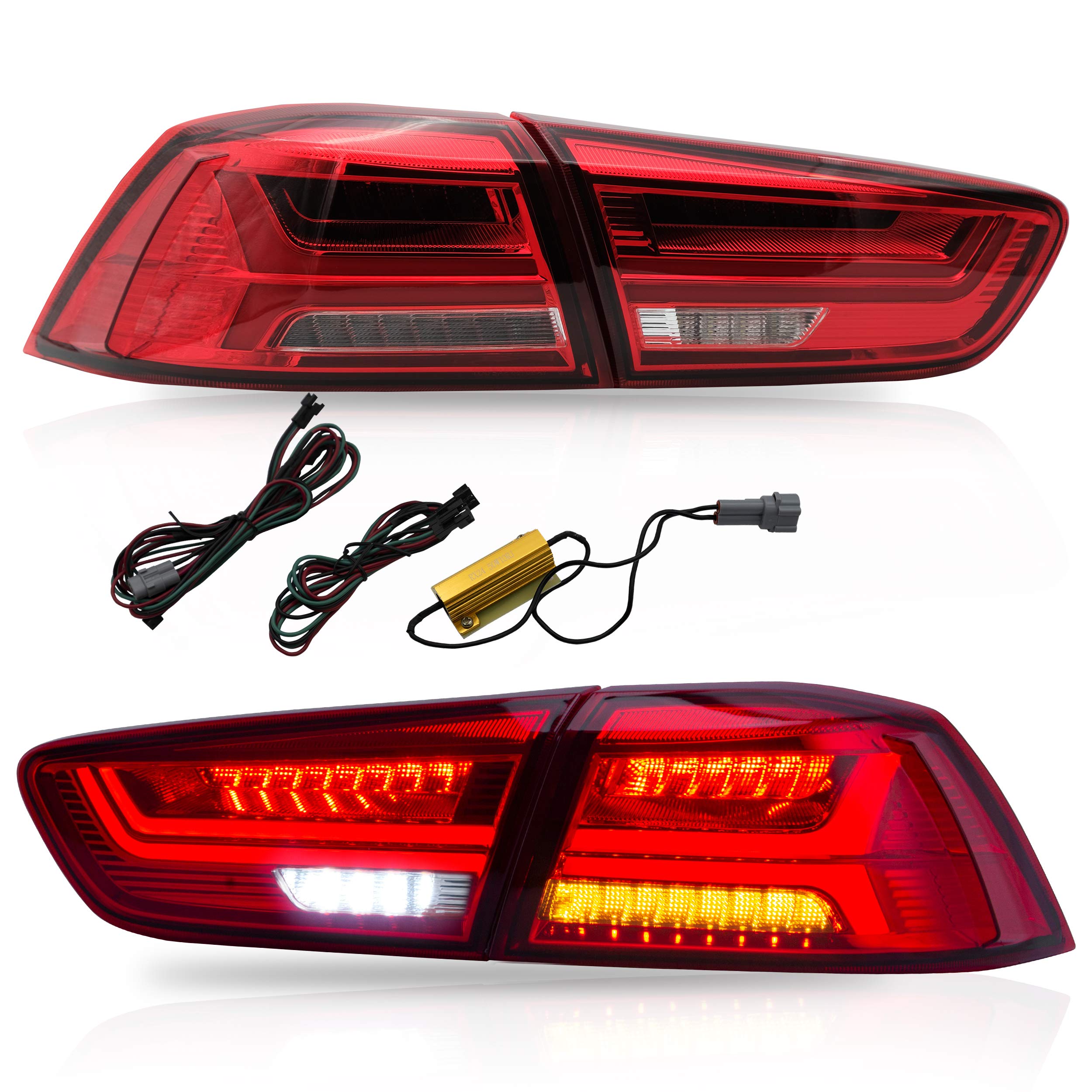 VLAND LED Tail Lights for Mitsubishi Lancer EVO X 2008-2020 - Sequential Turn Signal, Plug-and-Play Replacement Tail Lamp Assembly (Red) - Perfect for Car Enthusiasts & Night Driving Upgrades