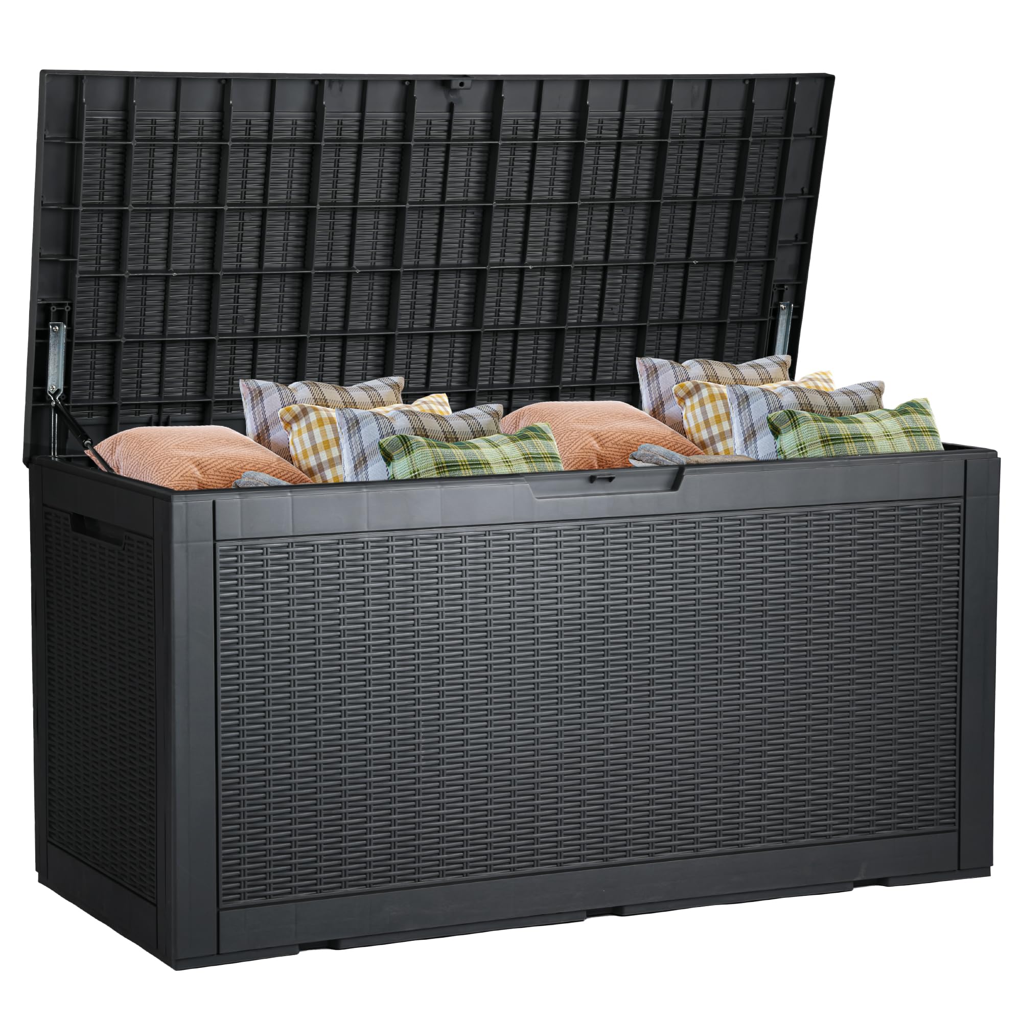 DWVO 100 Gallon Outdoor Storage Box - Large Lockable Waterproof Deck Box with UV Resistant Resin - Perfect for Gardening Tools, Pool Supplies, Patio Cushions - Ideal for Backyard, Patio, and Poolside Storage (Black)