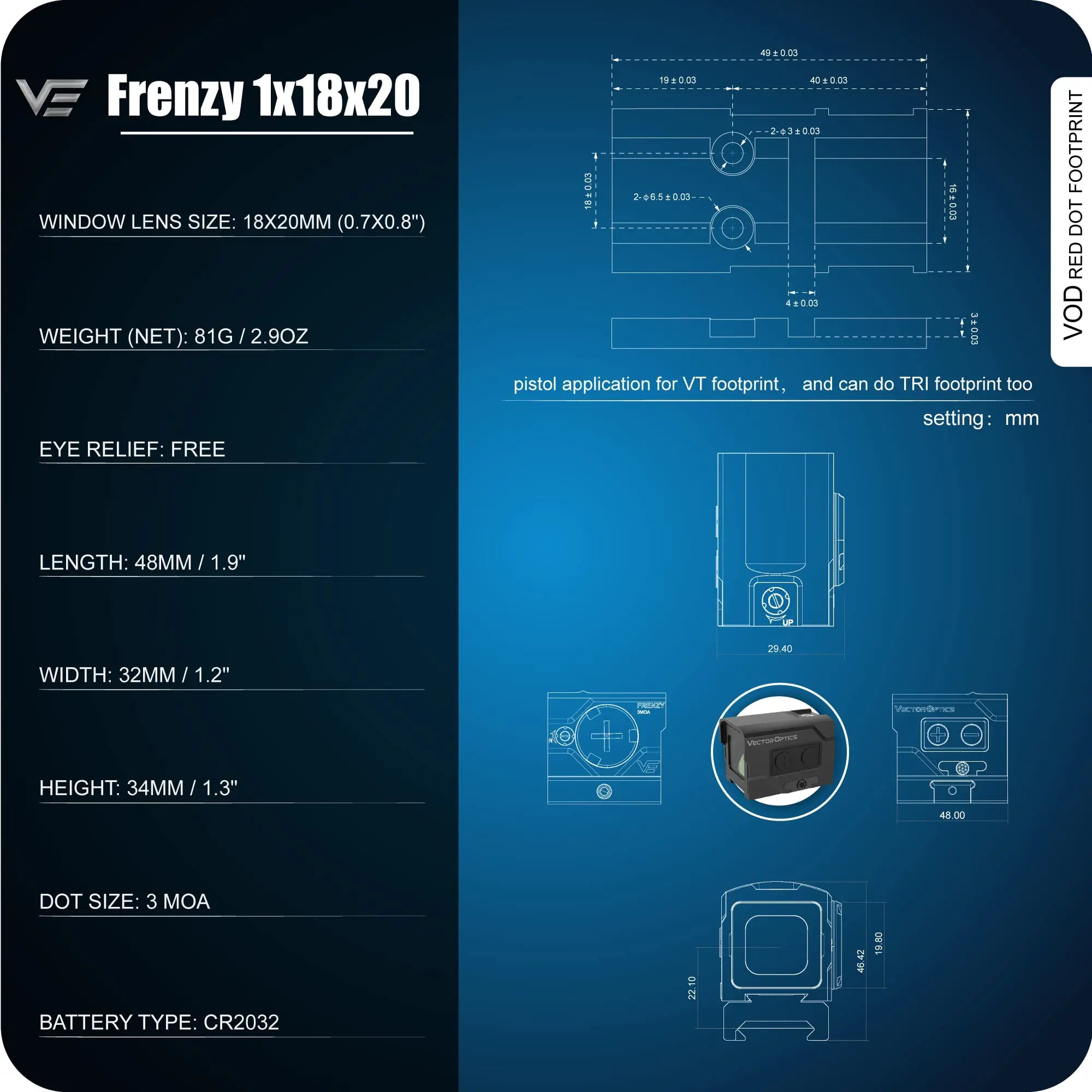 Vector Optics Frenzy Plus 1x18x20 Enclosed Reflex Sight Red Dot Scope with Motion Sensor, IP67 Waterproof, ACRO Mount Compatible with Glock & Taurus Pistols - Ideal for Tactical Shooting, Home Defense & Outdoor Hunting