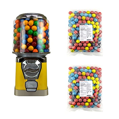Yellow Gumball Machine for Kids - Home & Party Vending Machine with 5lb Berry Mix Gumballs - Coin Operated Bubble Gum Dispenser - Perfect for Birthday Parties, Classroom Rewards & Home Decor