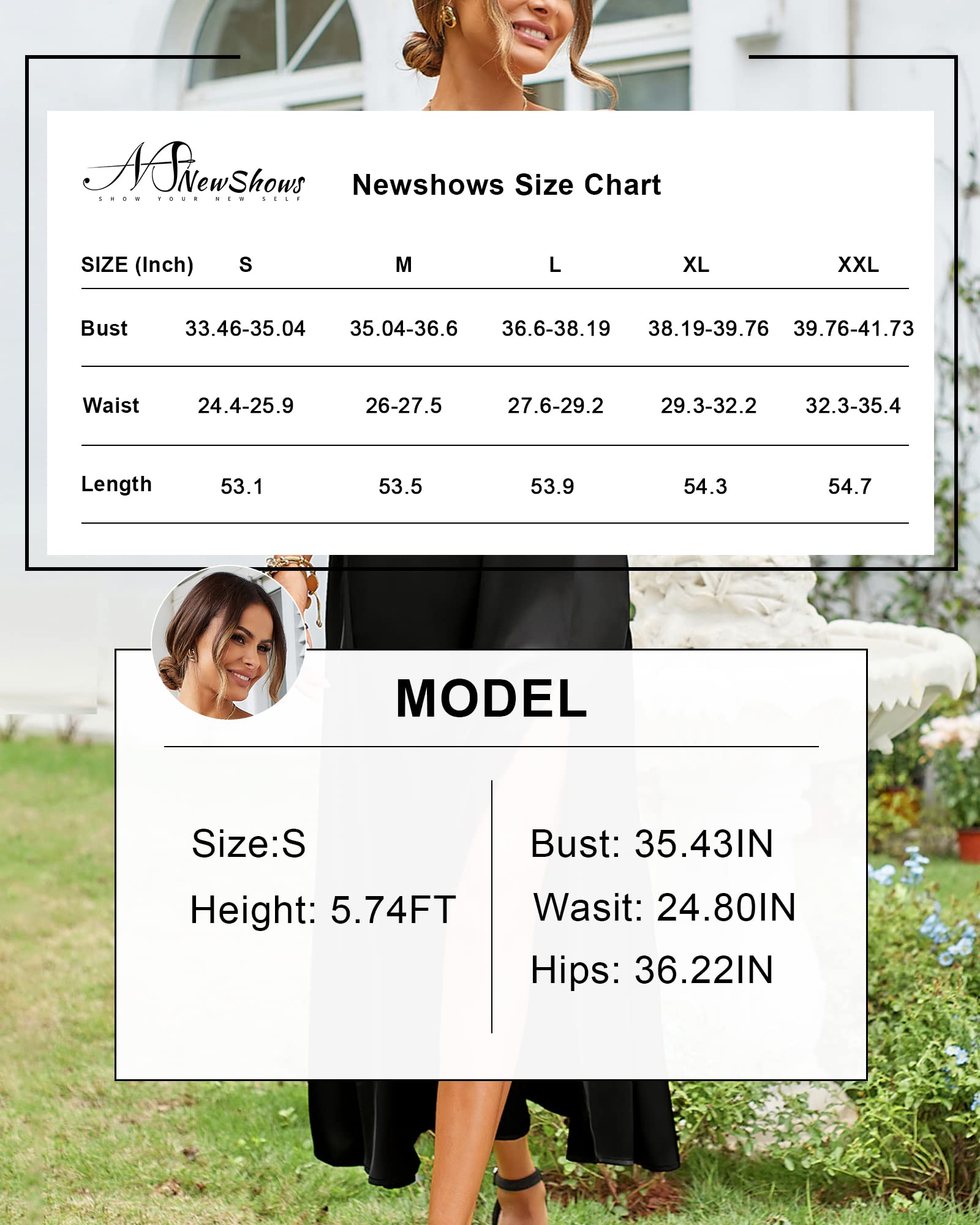 Newshows Women's 2024 Summer V-Neck Satin Cocktail Dress - Spaghetti Strap Sleeveless Maxi Dress with High Slit for Wedding Guest, Party, Evening & Special Occasions