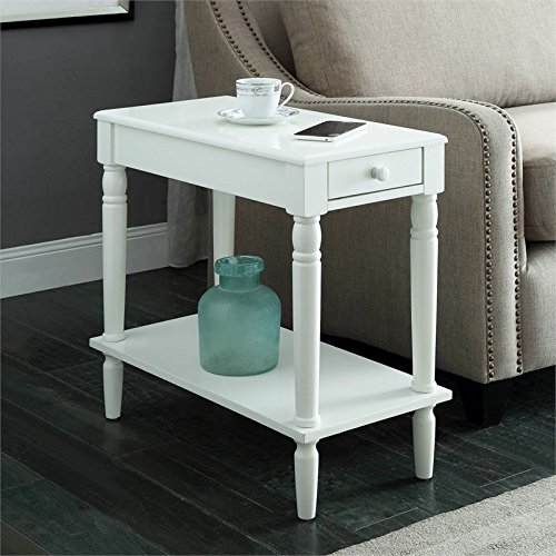 French Country Style No-Tools Assembly Chairside End Table in White - Perfect for Living Room, Bedroom, or Office Side Table