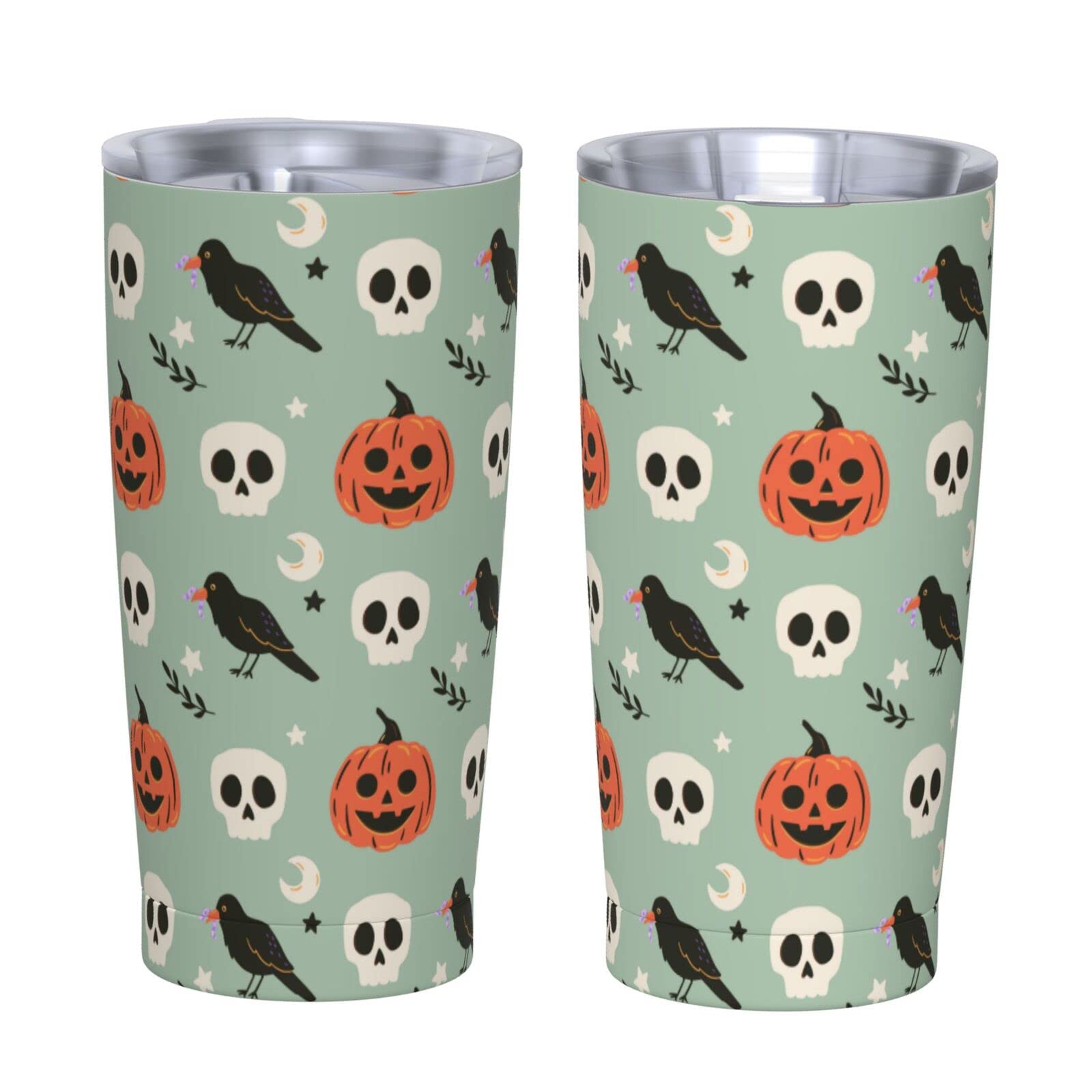 Halloween Raven Skull Pumpkin Tumbler - 20oz Insulated Travel Coffee Mug with Flip Lid | Perfect Gift for Dad, Mom, Friends Birthday | Great for Halloween Parties, Office Use & Outdoor Adventures