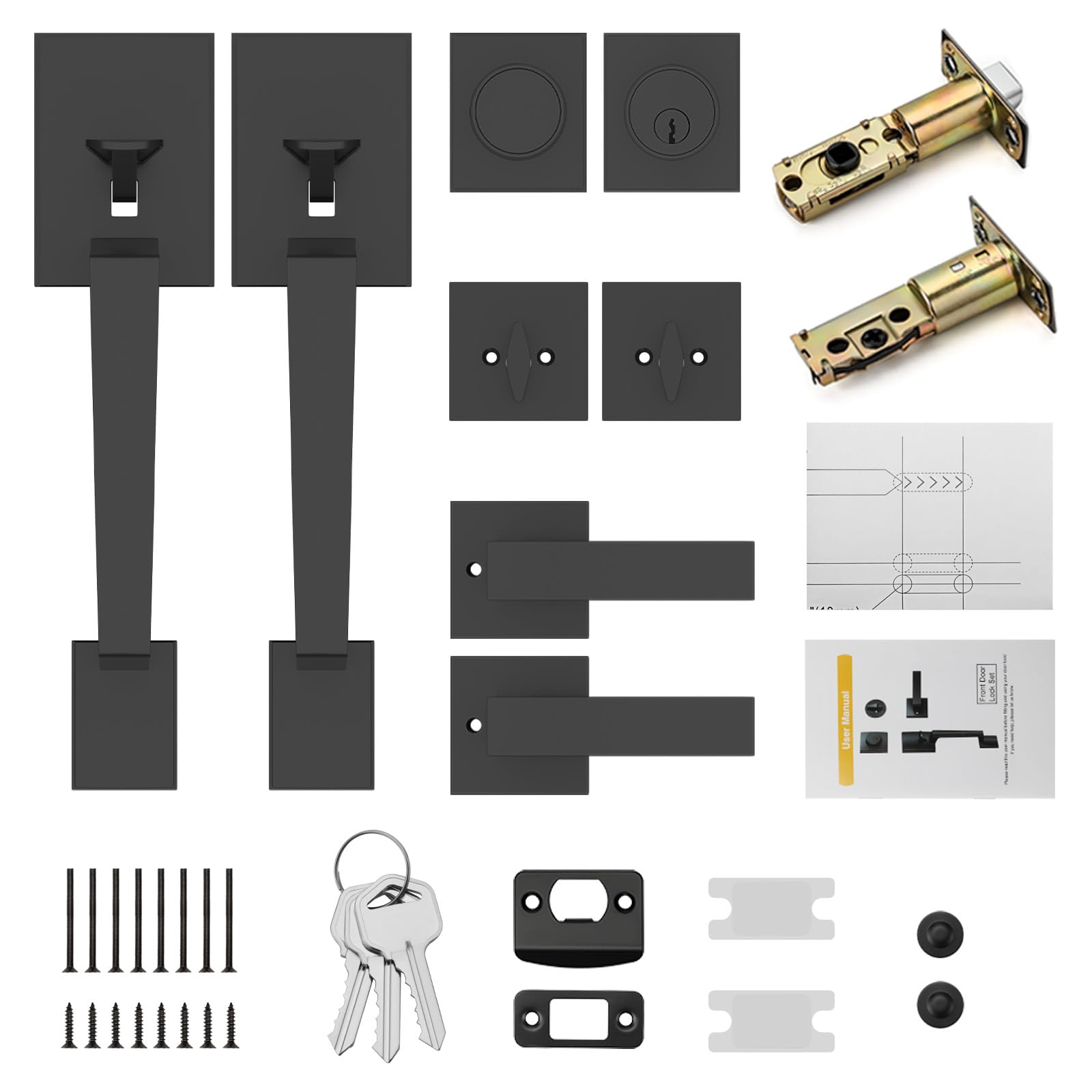 Premium Matte Black Double Door Lock Set - Heavy Duty Front Door Handle with Reversible Lever & Dummy for Enhanced Security | Ideal for Homes, Offices & Commercial Buildings