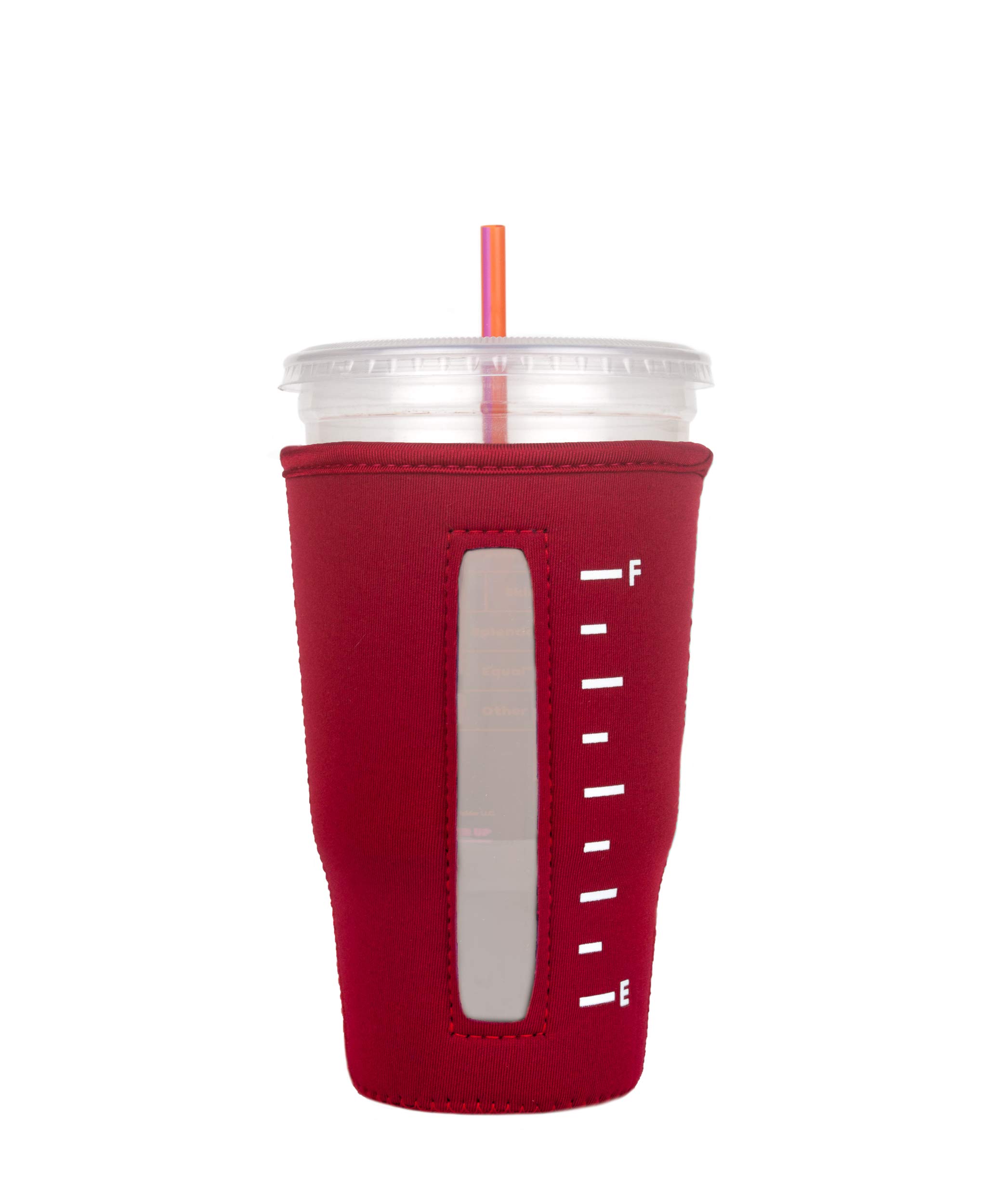 **Reusable Neoprene Coffee Cup Sleeve for Iced Beverages - Large Insulator Sleeve for Hot & Cold Drinks (Red) - Perfect for Coffee Shops, Travel & Office Use**