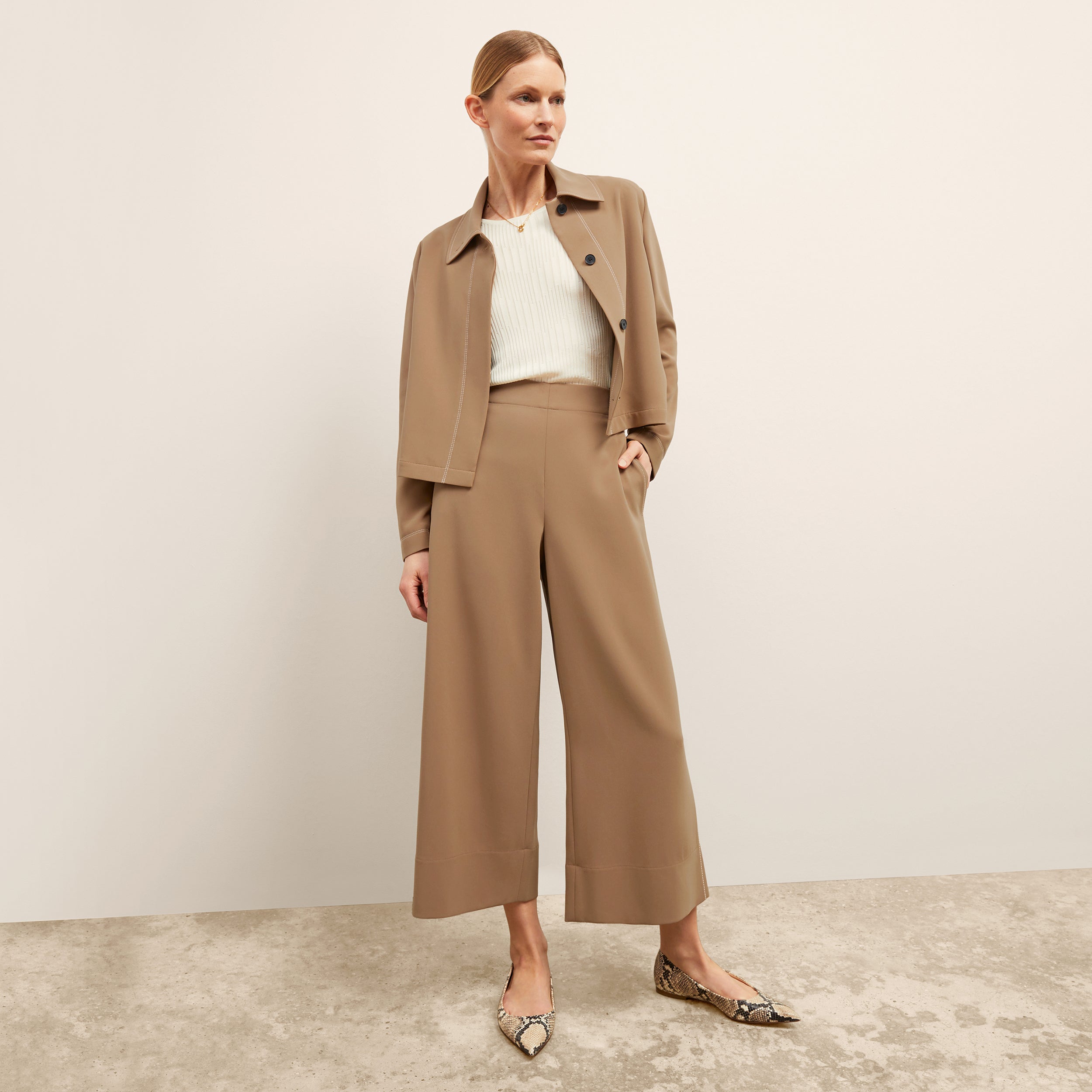 Elena Travel Culotte Pants - Everyday Comfort in Soft Crepe Fabric with Light Saddle Color | Perfect for Work, Travel & Casual Wear