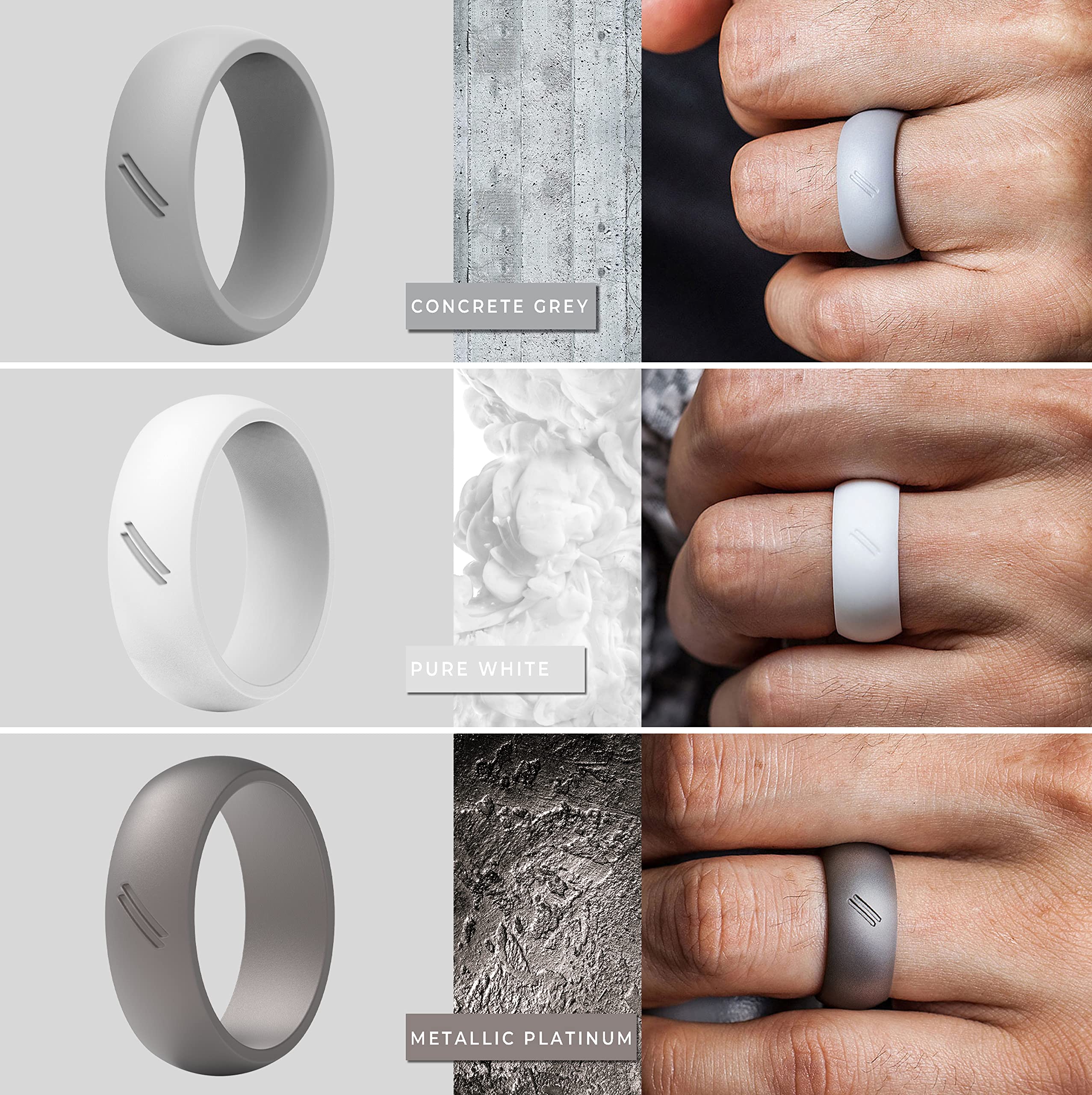 ThunderFit Silicone Wedding Rings for Men - 8 Pack Rubber Engagement Bands (8.7mm Wide, 2.5mm Thick) - Comfortable, Durable & Safe Alternative Metal Ring - Perfect for Gym, Work, Travel & Outdoor Activities