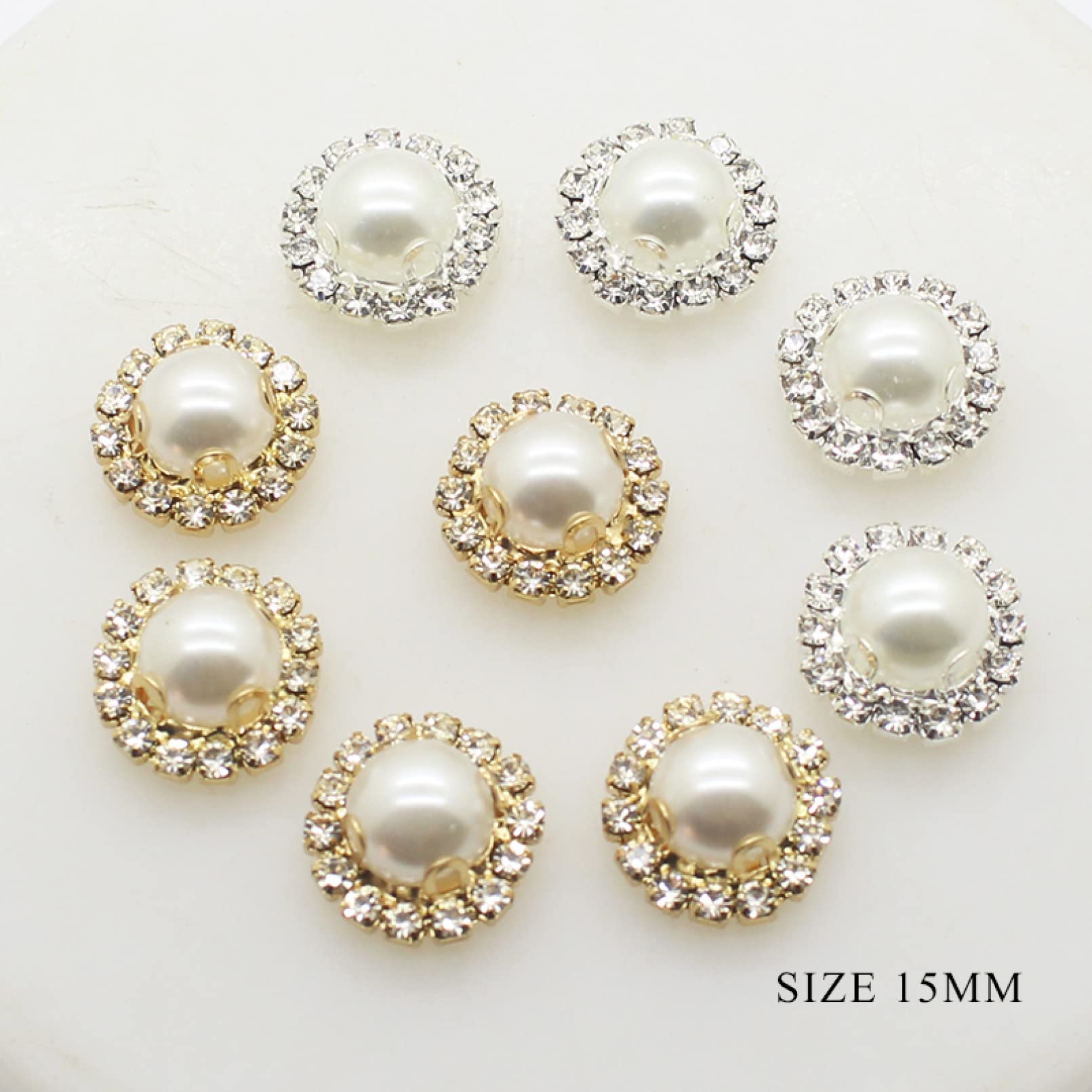 Fashion Pearl Rhinestones Buttons for DIY Sewing - 30Pcs Gold or Silver Shiny Decorative Buttons for Clothing, Handbags, Dresses & Craft Projects
