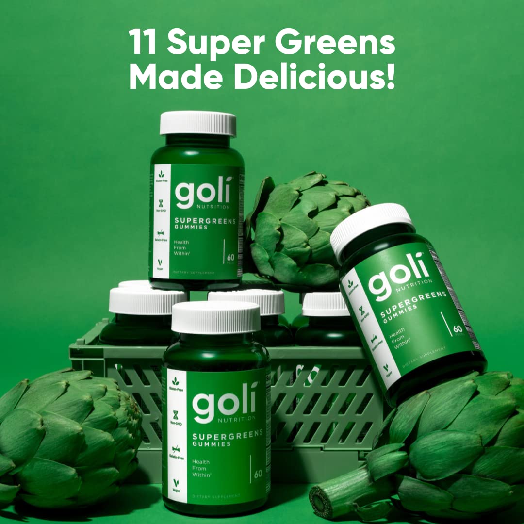 Goli SuperGreen Vitamin Gummy - 180 Count - Plant-Based Vegan Gummies with Essential Vitamins & Minerals - Gluten-Free, Gelatin-Free - Supports Immunity & Digestion - Perfect for Daily Health & Wellness Routine