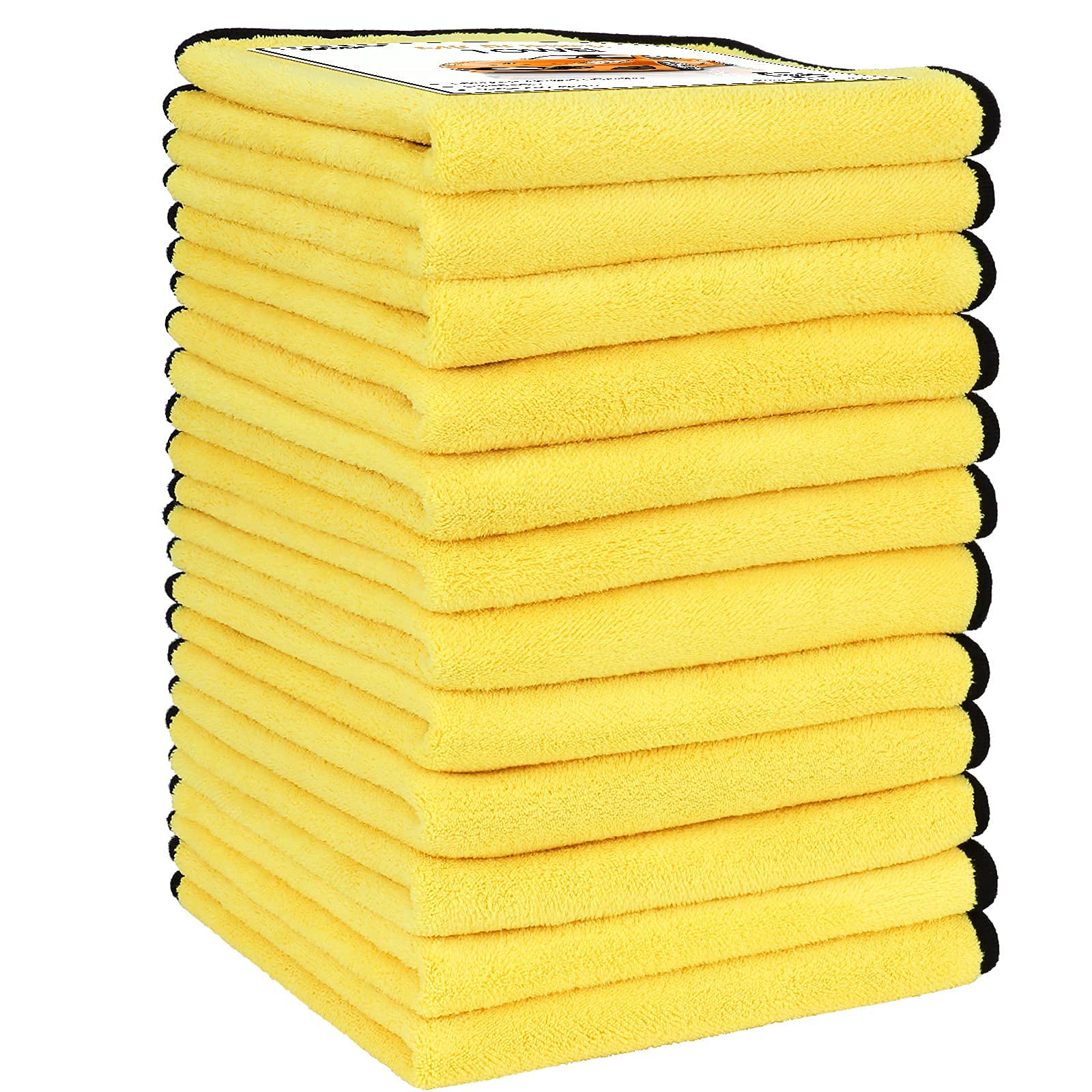 OSTAN 12-Pack Premium Yellow Microfiber Car Cleaning Towels - 500GSM Ultra Absorbent, Scratch-Free Detailing Cloths for Auto Washing, Drying - Perfect for Cars, SUVs, RVs, Trucks & Boats (16