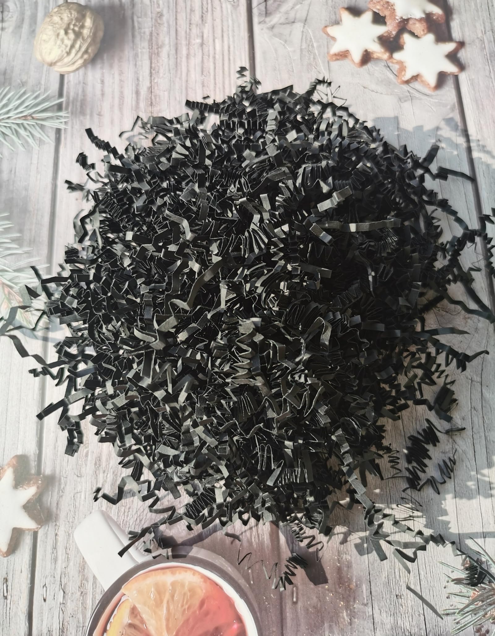 JHESAO 4OZ Black Crinkle Cut Paper Shreds - Gift Box & Basket Filler, Packaging Confetti for Parties, Weddings & Events | Decorative Filler for Gift Wrapping, Easter Baskets & Home Decor