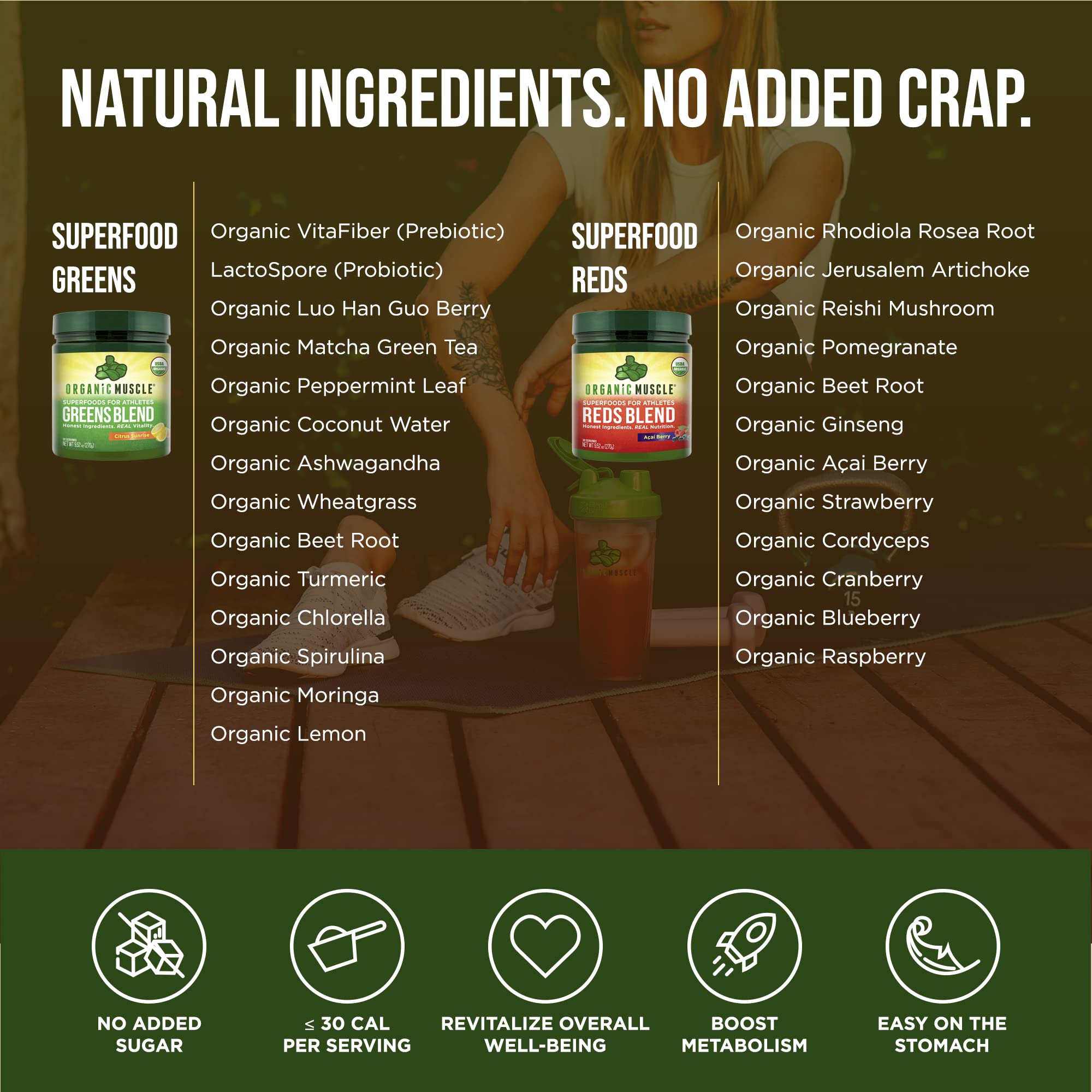 Organic Muscle Vegan Greens and Reds Superfood Powder - USDA Organic Plant-Based Superfood Blend for Energy, Focus & Immunity - Non-GMO, 30 Servings - Perfect for Smoothies, Post-Workout Recovery & Daily Wellness Boost
