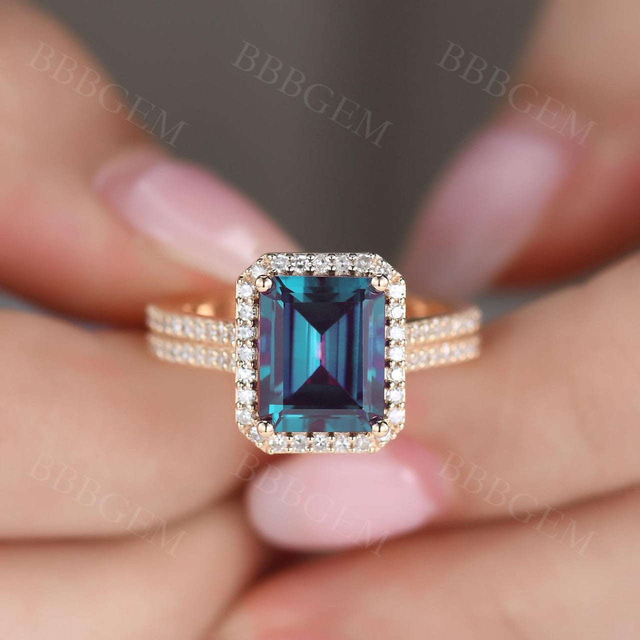 5 Carat Emerald Cut Alexandrite Engagement Ring - Cubic Zirconia Halo Ring in 14K White Gold - Perfect for Wedding, Proposal & Anniversary Gifts