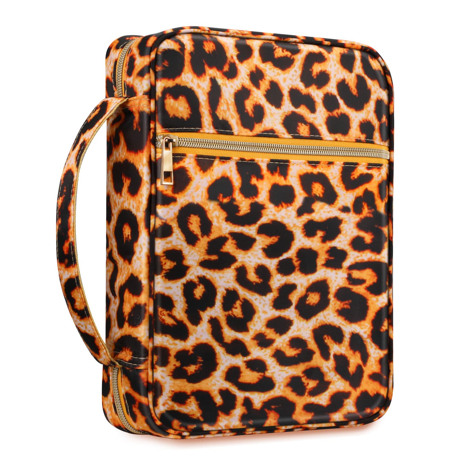 FINPAC Bible Cover with Handle & Zippered Pocket - Durable Church Book Bag for Women, Men, Kids - Protective Bible Case for Church, Travel, School - Perfect Gift for Mother, Daughter, Wife (Leopard Print)