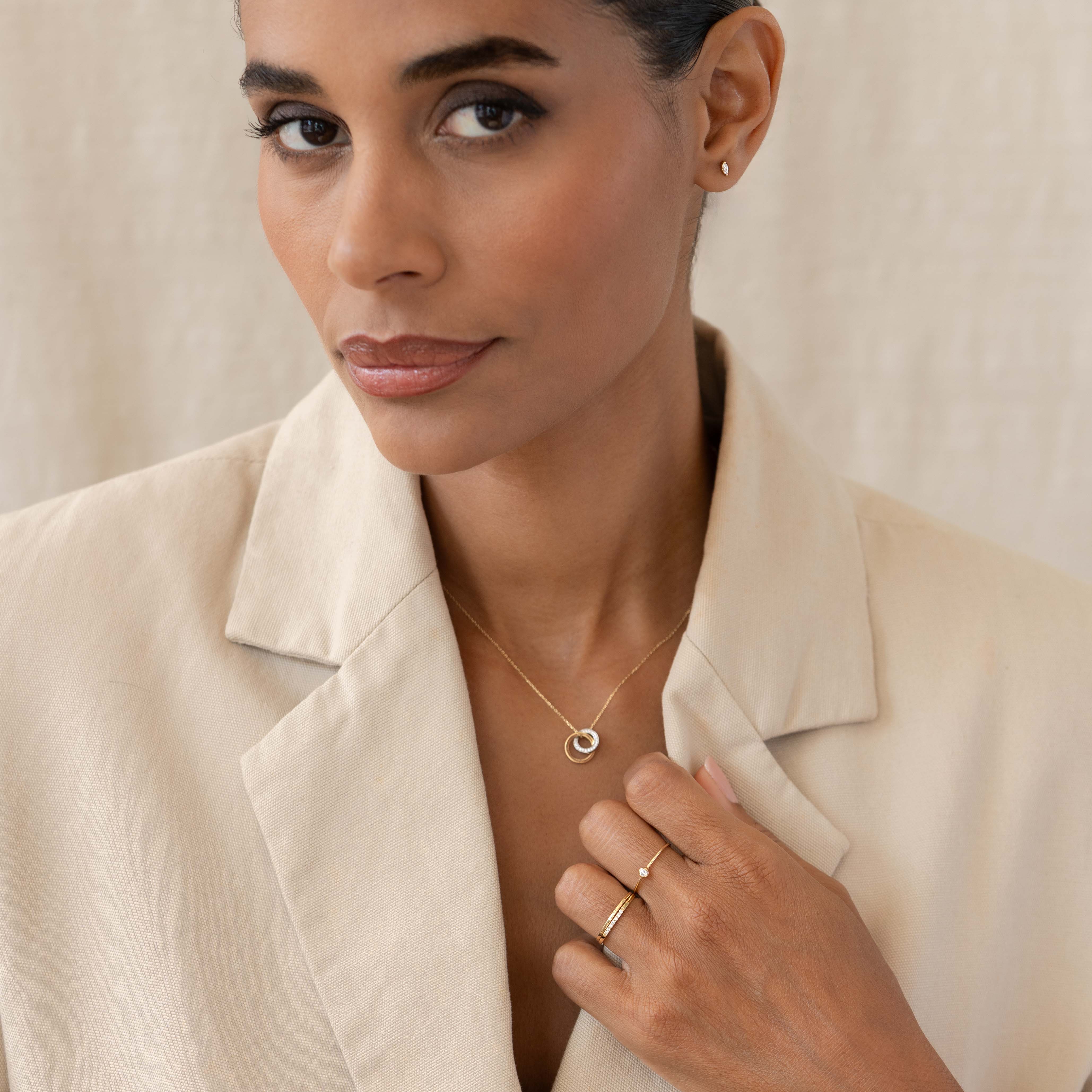 14K Gold Diamond Double Circle Pendant Necklace for Women - Elegant Layering Jewelry Gift for Anniversary, Birthday & Valentine's Day | Perfect for Date Night, Office Wear & Special Occasions
