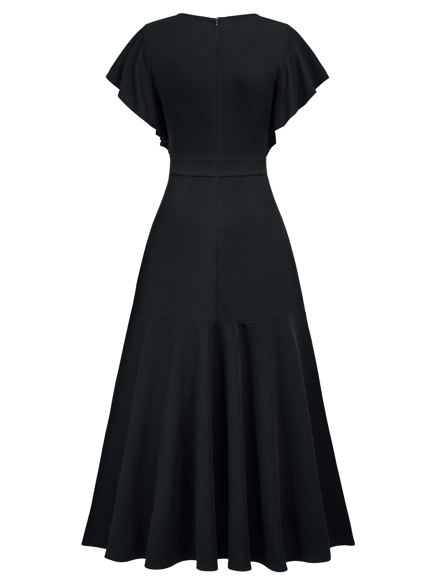 Elegant Miusol Women's V-Neck Ruffle Split Long Evening Dress for Formal Parties, Weddings & Special Occasions - Flattering Formal Gown for Prom, Cocktail Events & Black Tie Affairs