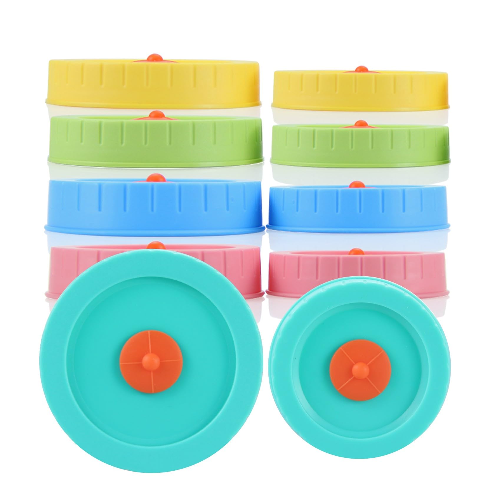 10 Pack Colorful Mason Jar Lids for Electric Vacuum Sealer Kit - 5 Pcs 86mm & 5 Pcs 70mm Wide Mouth Canning Jar Caps - Perfect for Food Storage, Meal Prep, and Home Preserving