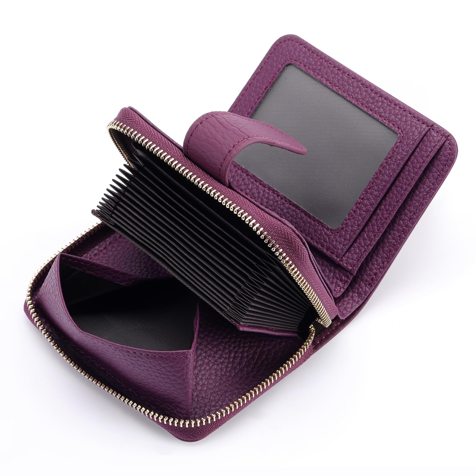 SENDEFN Genuine Leather Credit Card Holder Wallet for Women - Slim Bifold Zipper Purse with ID Window & Multiple Card Slots | Perfect for Everyday Use, Travel, and Gift Giving
