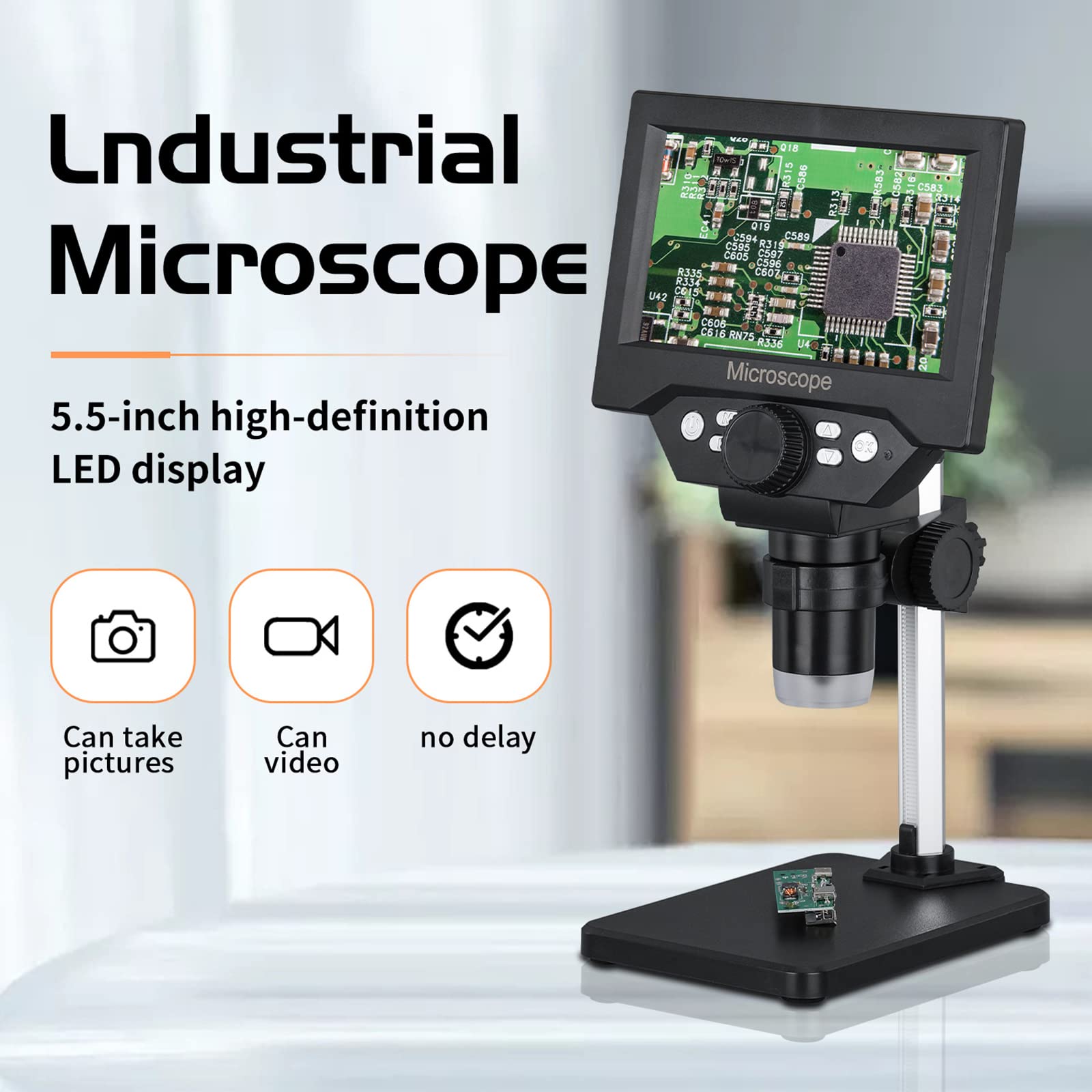 PLABNK 1-1000X Digital Monocular Microscope with 5.5 Inch LCD Screen - Jewelry Loupe Magnifier for Phone Repair, PCB Soldering & Circuit Board Inspection | Perfect for Electronics Hobbyists, Watchmakers & Jewelry Appraisers