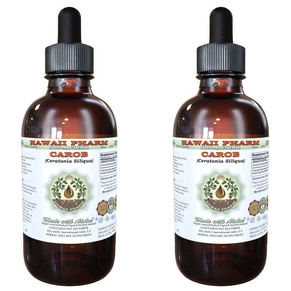 Organic Carob (Ceratonia Siliqua) Alcohol-Free Liquid Extract - 2x2 oz Glycerite from Dried Raw Seeds & Pods | Vegan, Gluten-Free Supplement for Baking, Smoothies & Digestive Health