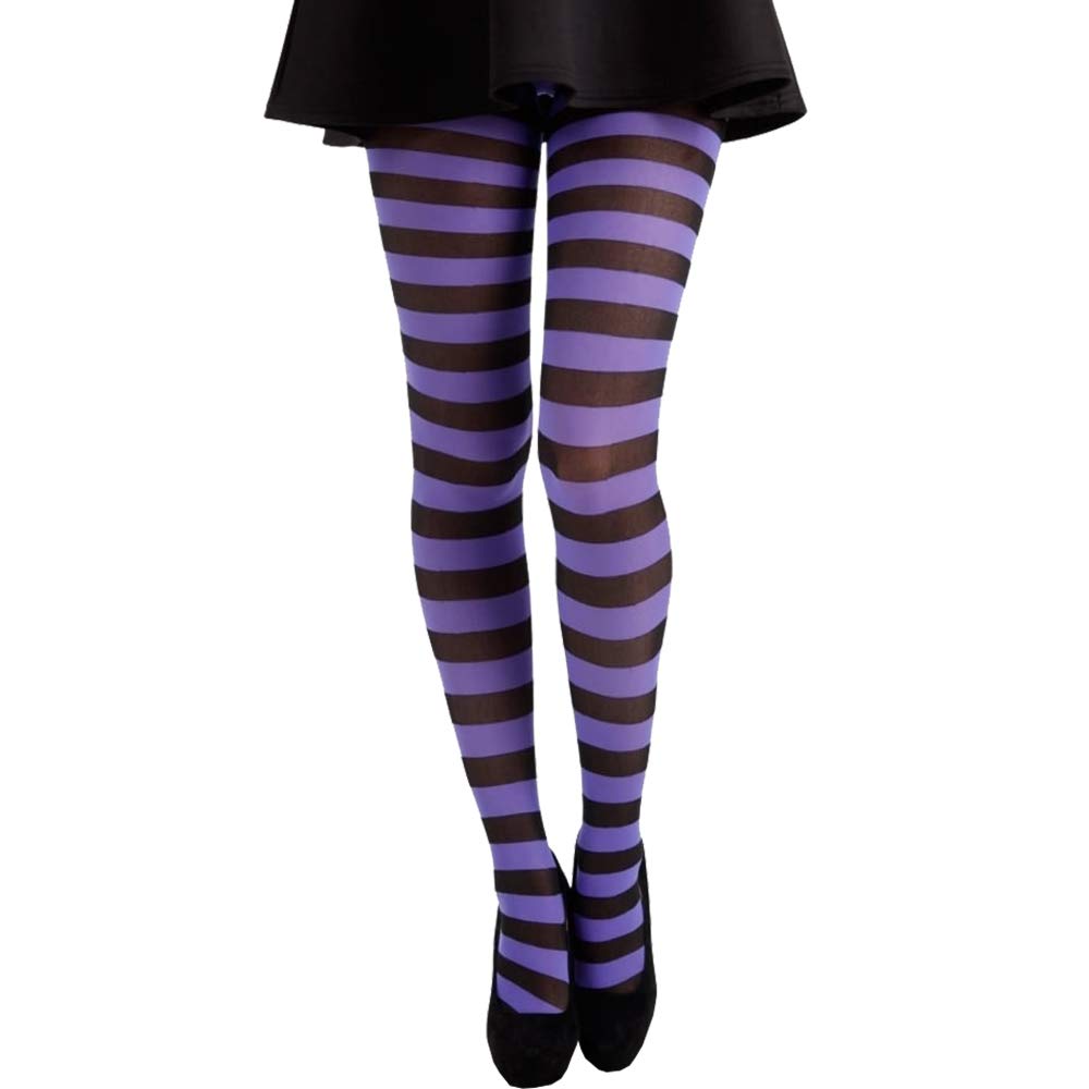 Malka Women's Chic Purple Striped Tights - Comfortable & Stylish Leggings for Casual Wear, Workout & Fashion Outfits
