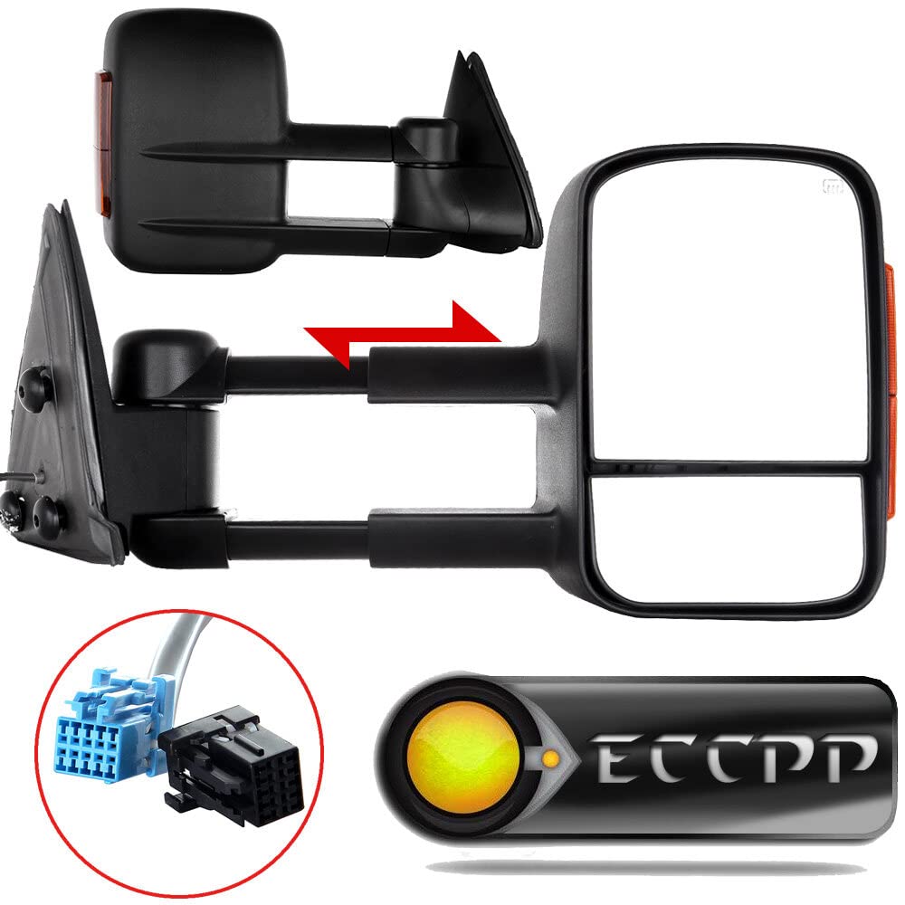 ECCPP Power Heated Telescoping Towing Mirrors with Amber Light - Compatible with 03-06 Chevy Silverado, GMC Sierra 1500/2500HD/3500, Suburban, Yukon XL & Tahoe - Perfect for Towing, Camping & Off-Road Adventures