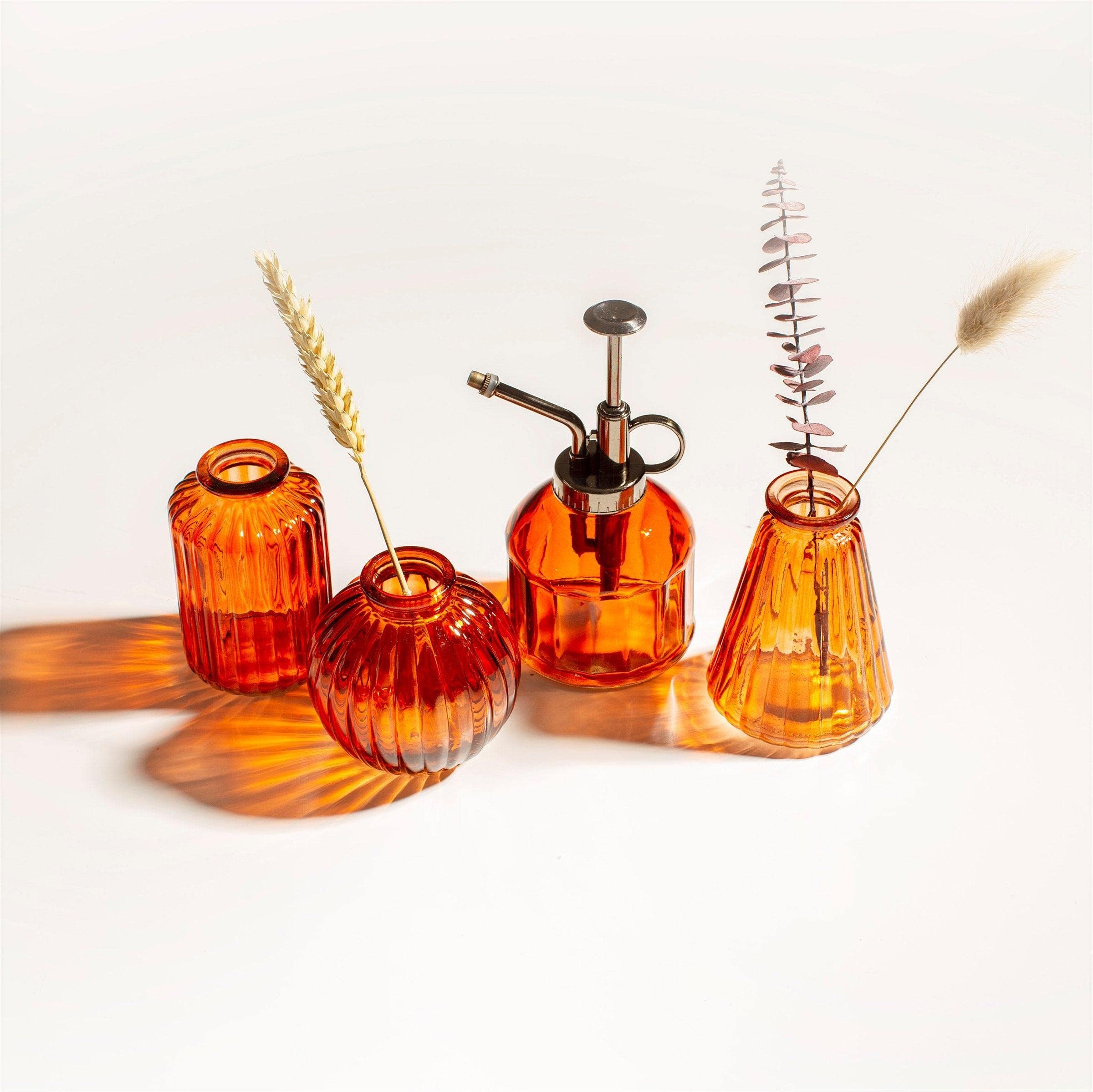 Sass & Belle Amber Glass Bud Vases - Set of 3 Small Floral Vases for Home Decor, Wedding Centerpieces, Table Decorations & Boho Style Interior Design