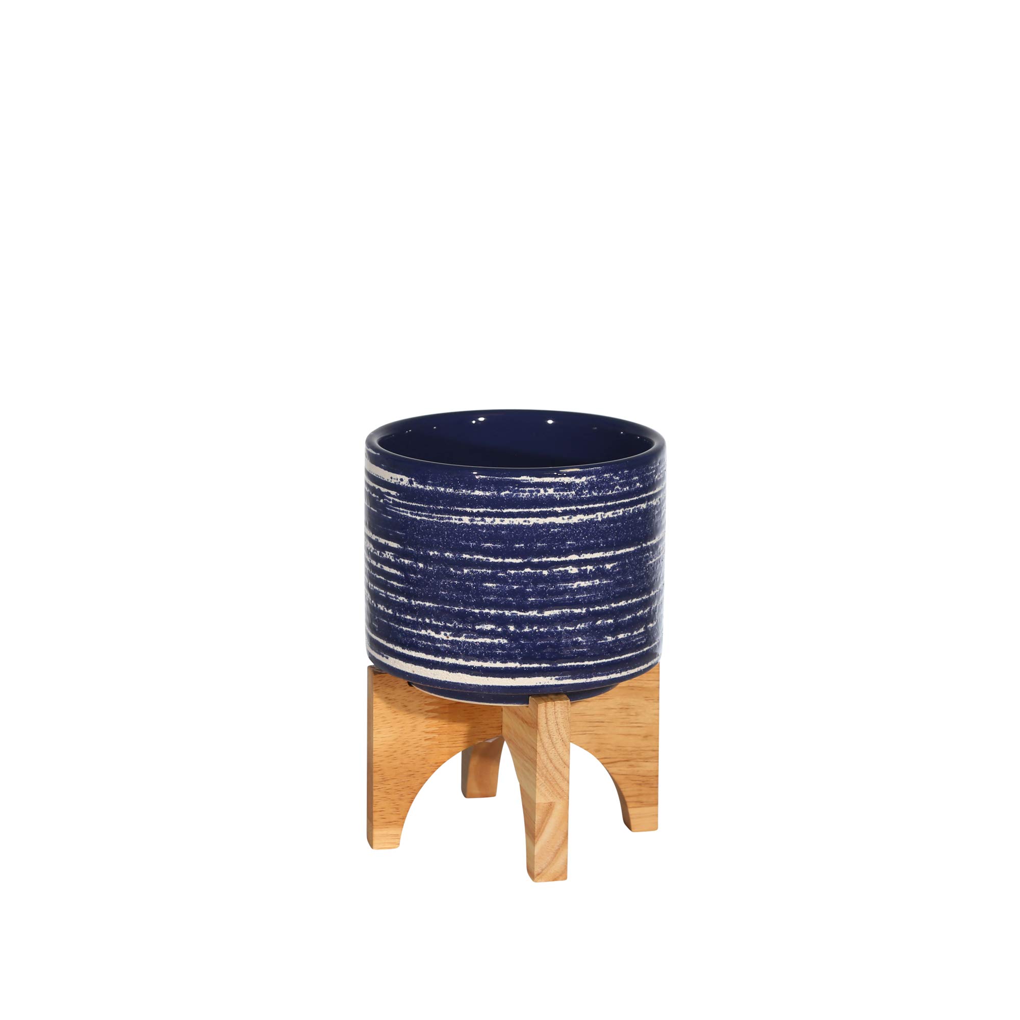 Sagebrook Home Ceramic 5.25 Inch Flower Pot with Stand - Blue Decorative Planter for Indoor Plants, Succulents, and Home Decor | Perfect for Living Room, Bedroom, or Office