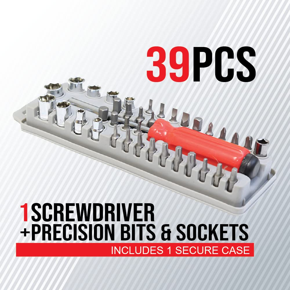 BoxerTool 39-Piece Magnetic Screwdriver Set with Precision Sockets & Bits - Compact DIY Tool Kit for Home Repair, Electronics, and Automotive Maintenance