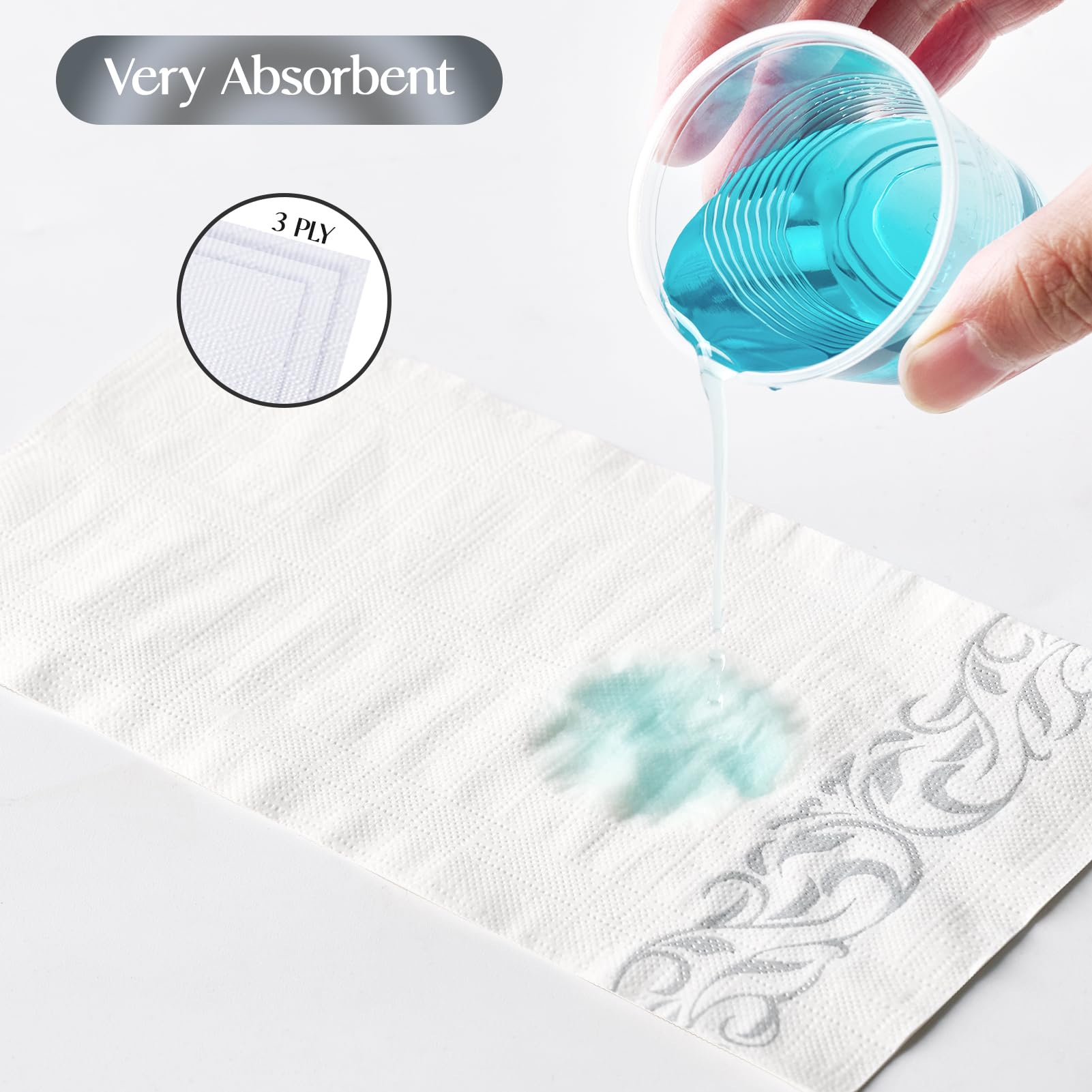 Premium 3-Ply Disposable Paper Napkins - 400 Pack Soft & Absorbent Guest Towels for Weddings, Parties, Dinners & Events - Vplus Silver Dinner Napkins for Kitchen, Restaurant & Home Entertaining